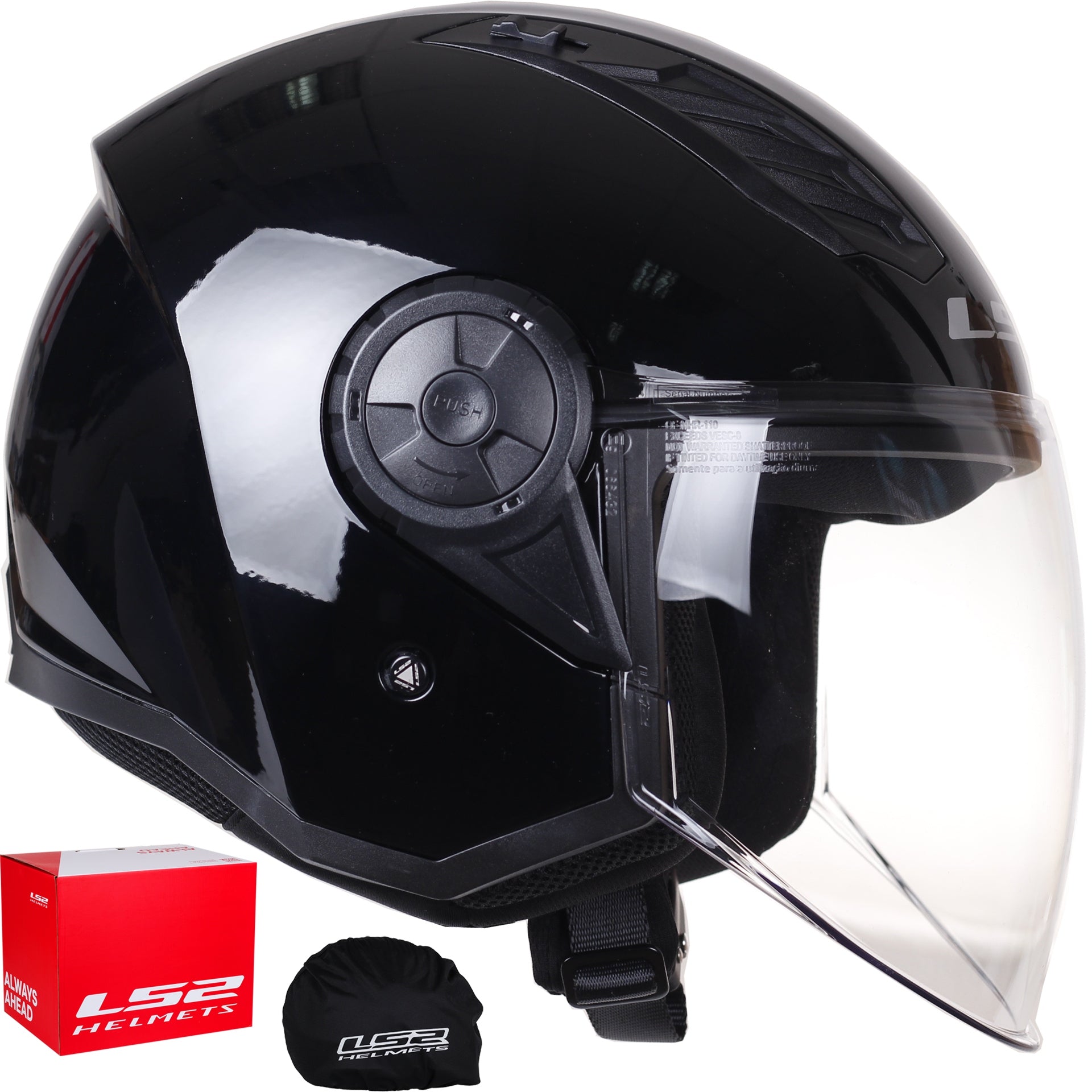 LS2 helmet | Airflow II Solid Black Gloss | Open Scooter Helmet | OF616