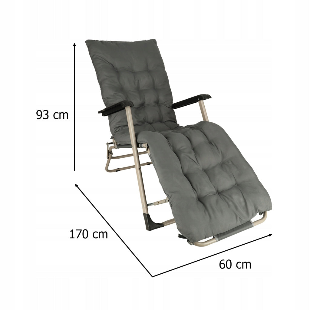 LUARO Garden Sun Lounger Hiking Folding Chair with Cushion Grey Length (longer side) 160 cm