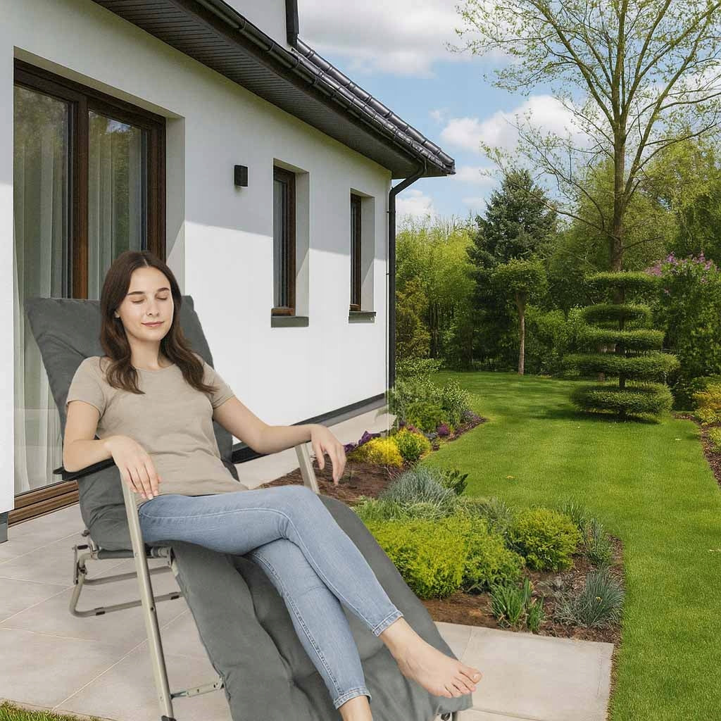 LUARO Garden Sun Lounger Hiking Folding Chair with Cushion Grey Model leżak ogrodowy rozkładany fotel z dużą poduszką