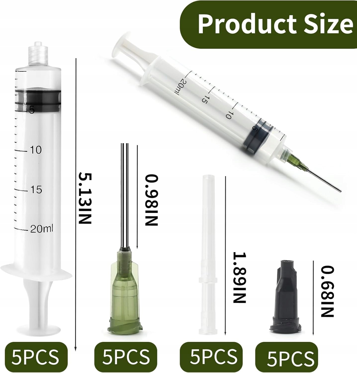 LUER LOCK SYRINGES 20ML 5 PCS + BLUNT 14G NEEDLES FOR LIQUID DISPENSING Packaging status original