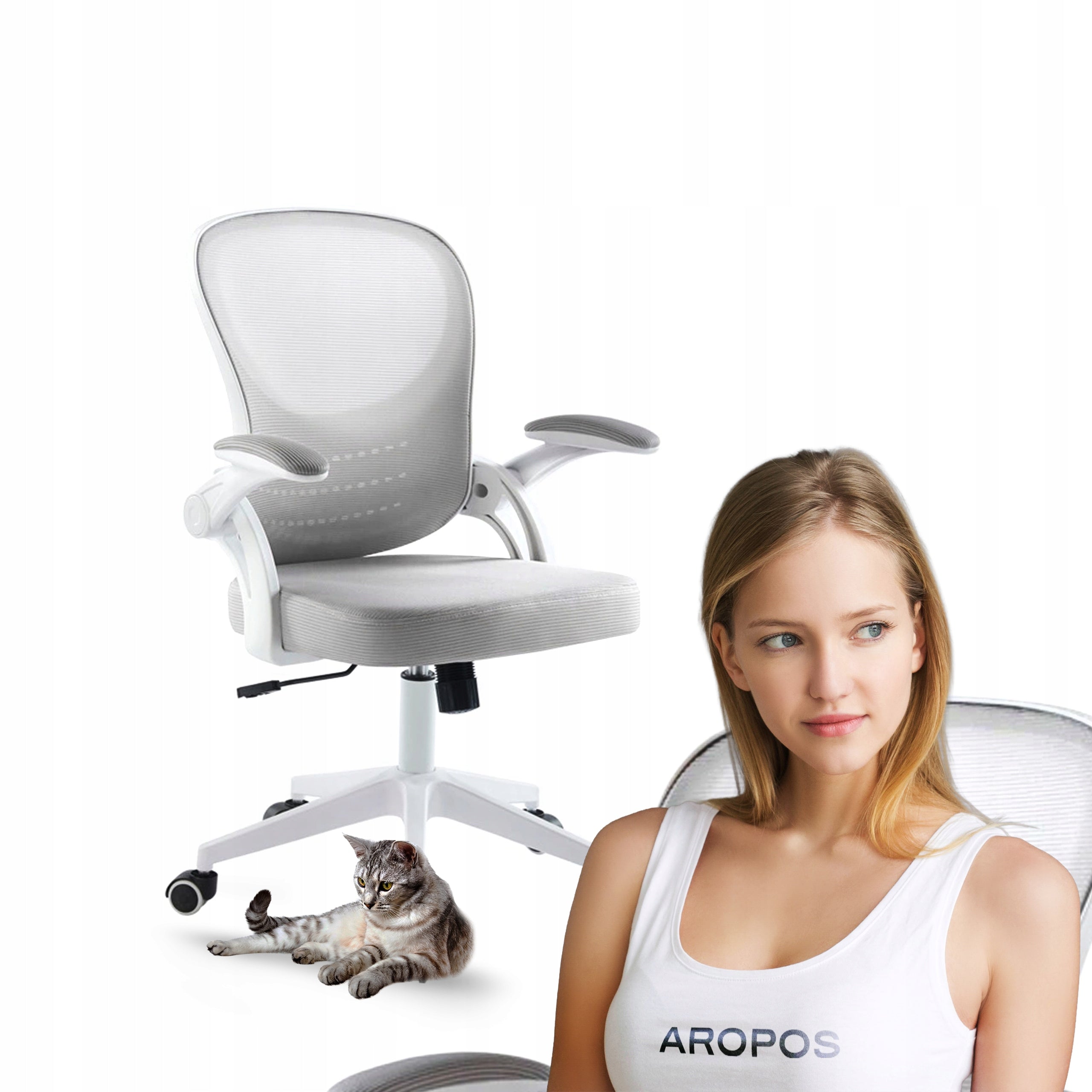 LUMA swivel chair grey with adjustable armrests and white base