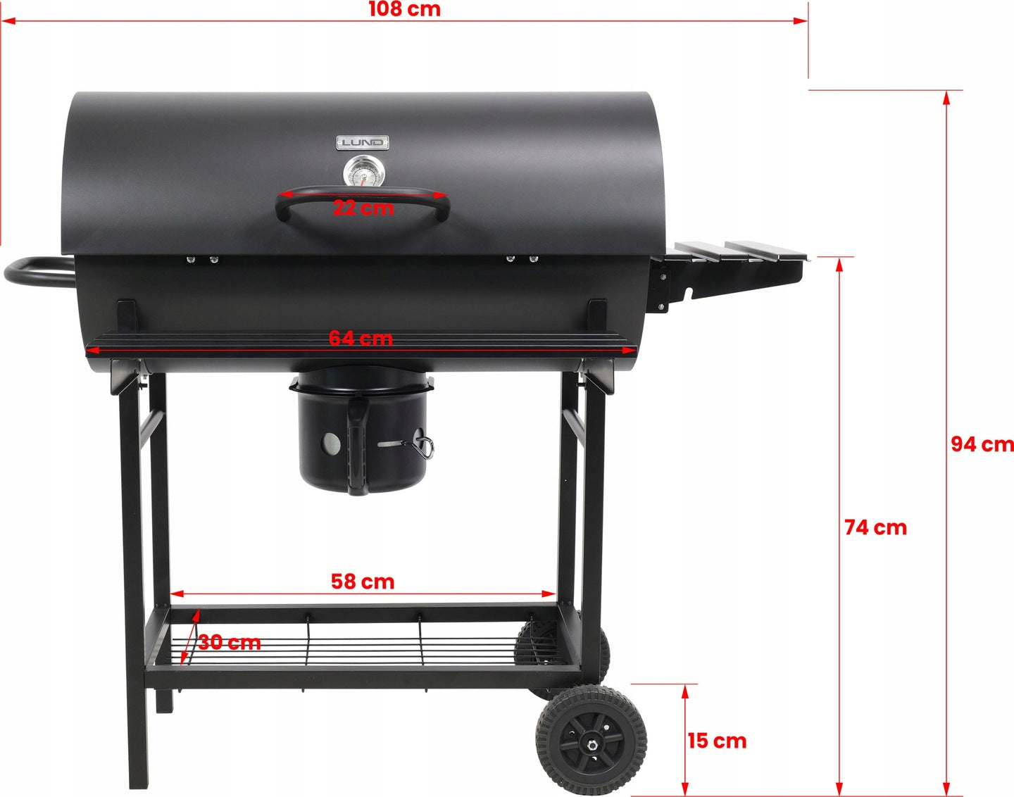 LUND CHARCOAL GRILL BARREL COVER GARDEN ASHTRAY LARGE 71X35CM LARGE 9990 Grill height 94 cm
