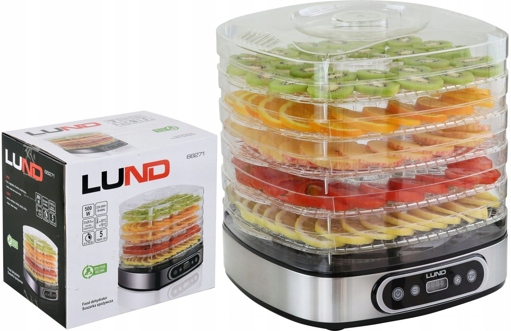 LUND FOOD DRYER FOR VEGETABLE FRUIT MUSHROOMS 500W TIMER 5 TRAYS EAN (GTIN) 5906083045790