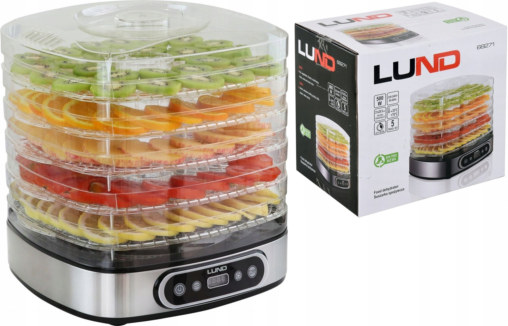 LUND FOOD DRYER FOR VEGETABLE FRUIT MUSHROOMS 500W TIMER 5 TRAYS