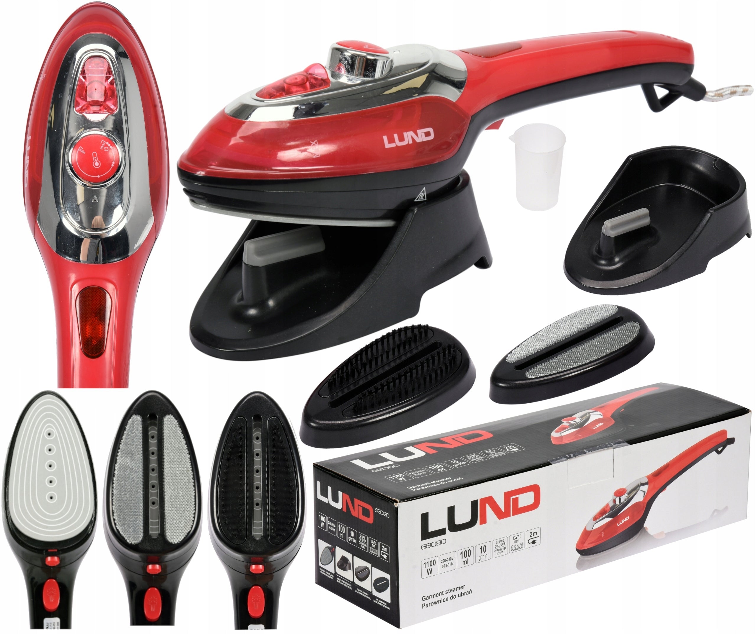 LUND STEAM IRON HAND STEAMER FOR CLOTHES STEAMER 1100W 3in1 2 BRUSHES