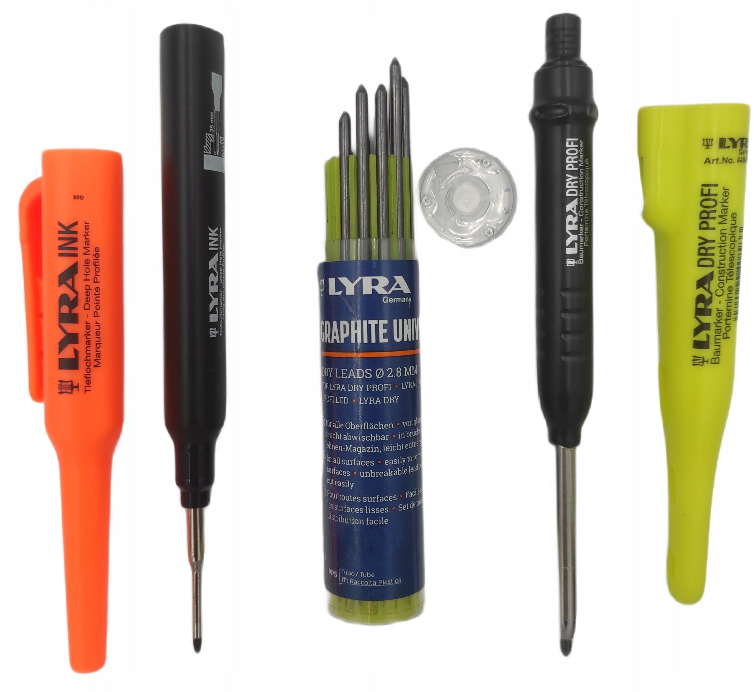 LYRA CARPENTER PENCIL MARKER BLACK GRAPHITE INSERTS 2 B SET