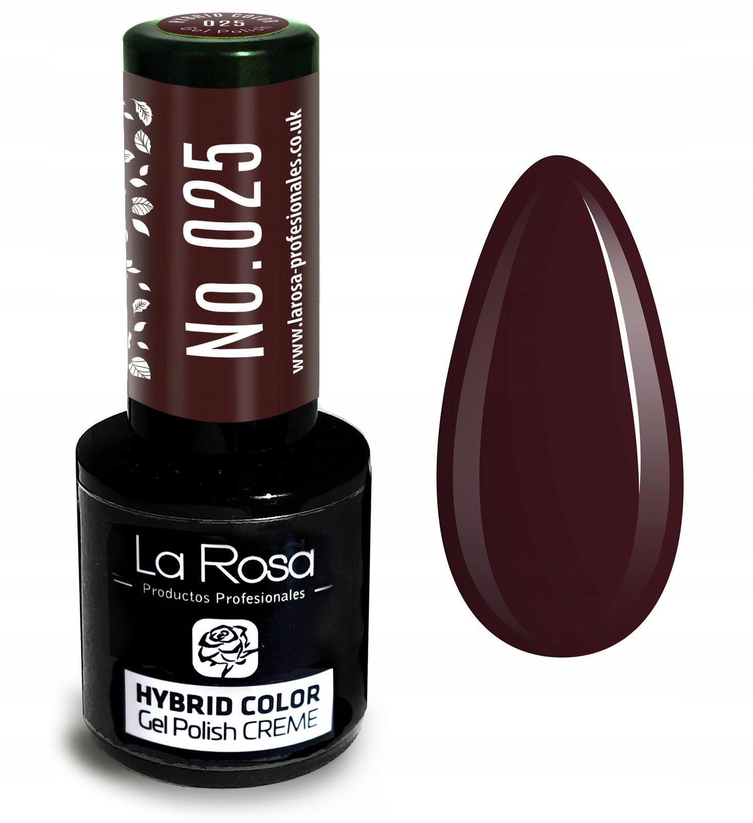 Hibridinis nagų lakas La Rosa 025 Dark Burgundy, 9 ml