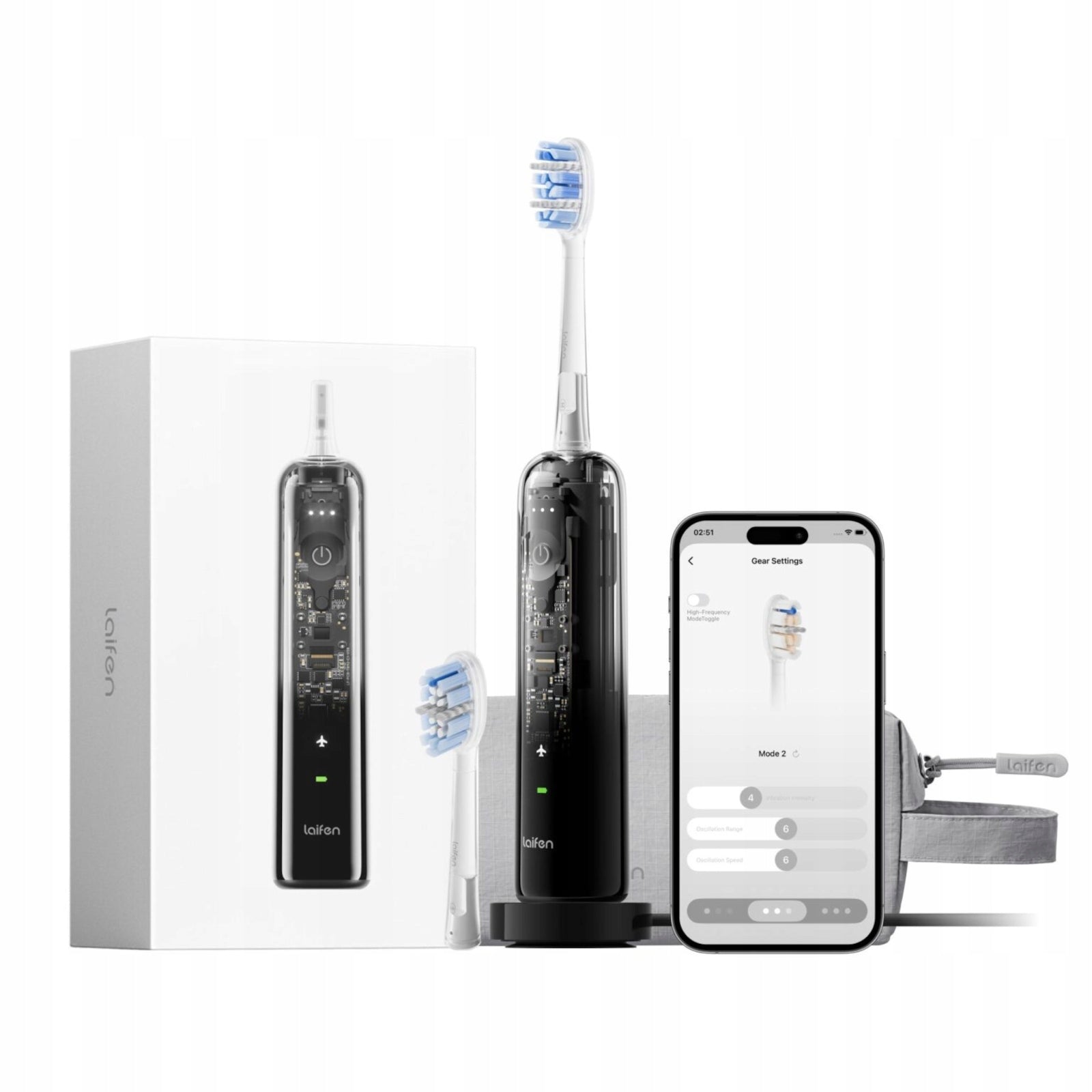 Laifen Sonic Toothbrush Wave Pro Transparent IPX8 SMART Black