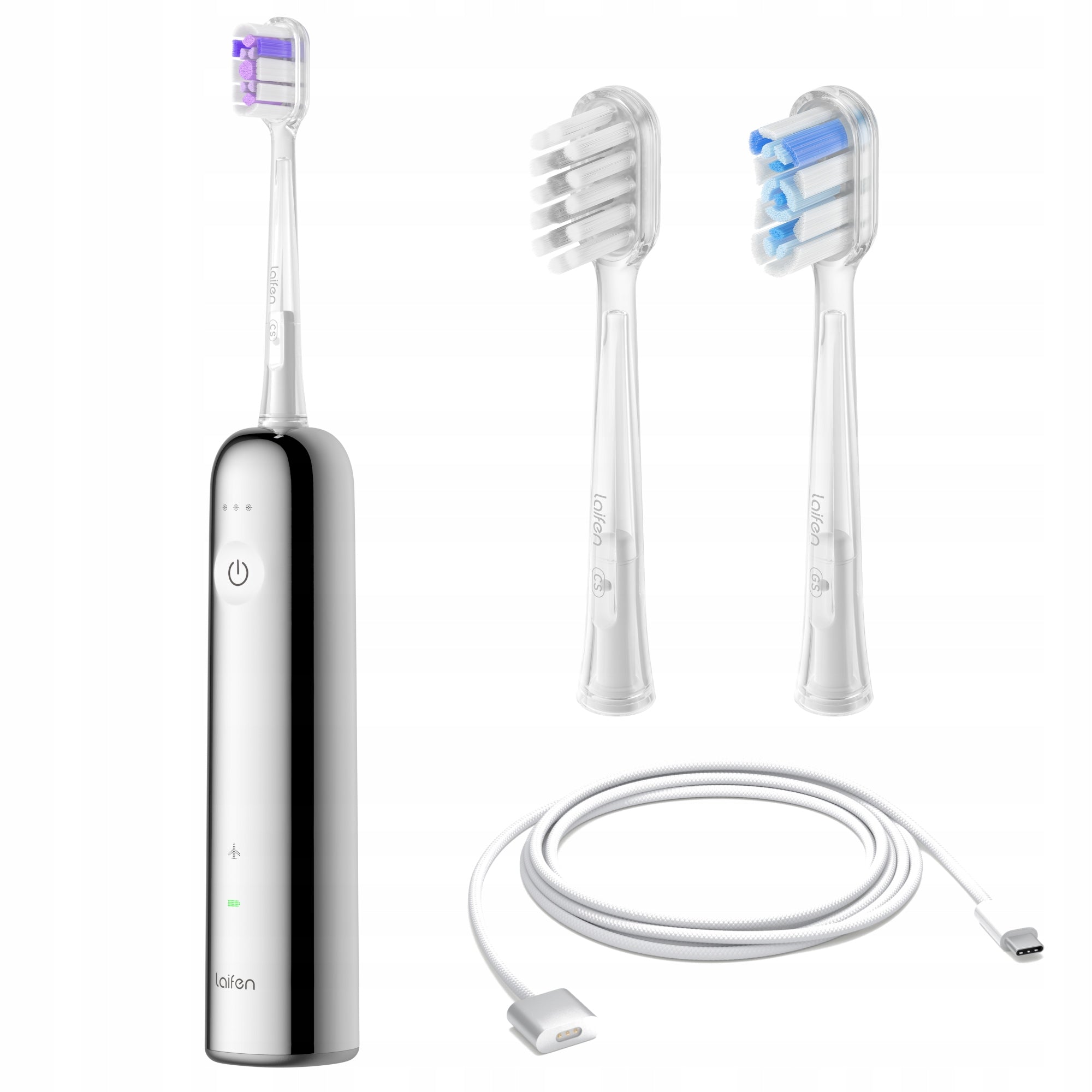 Laifen Sonic Toothbrush Wave Stainless Steel Silver 3 Heads