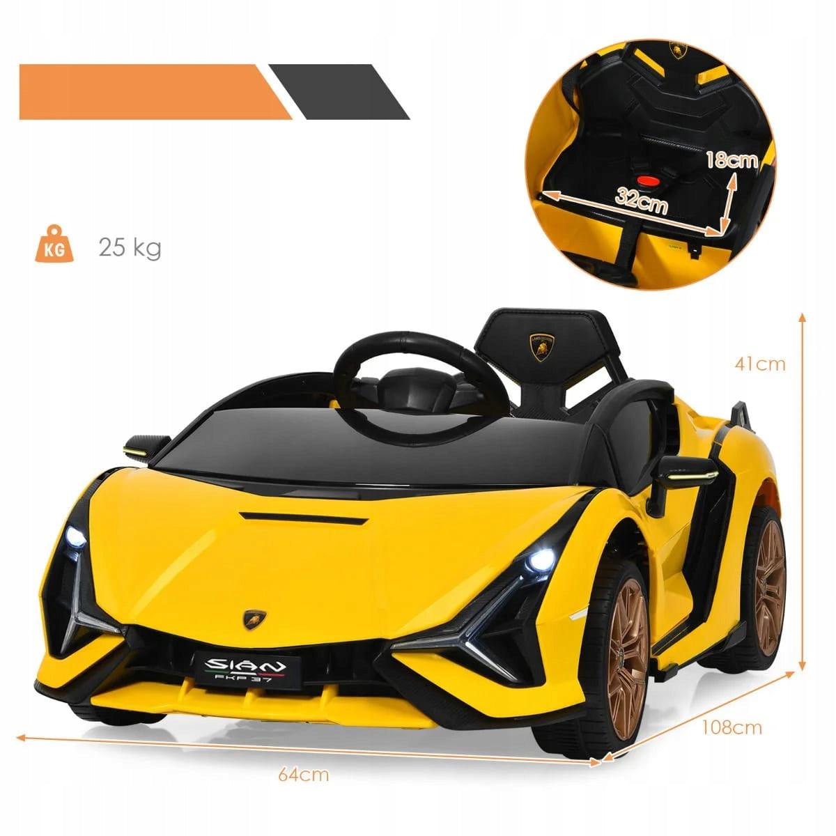 Lamborghini Sián electric car for children with LED lights Brand Costway