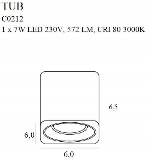 Lubinis šviestuvas Maxlight Tub kolekcija juoda 6x6cm 7W 3000K C0212