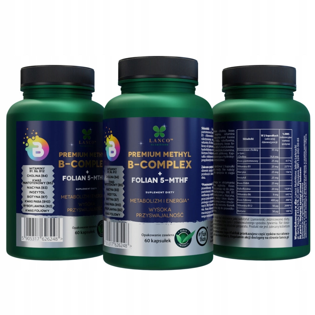 Lanco Nutritions Premium Methyl B-Complex + 5-MTHF Folate, 60 capsules Brand Lanco Nutritions