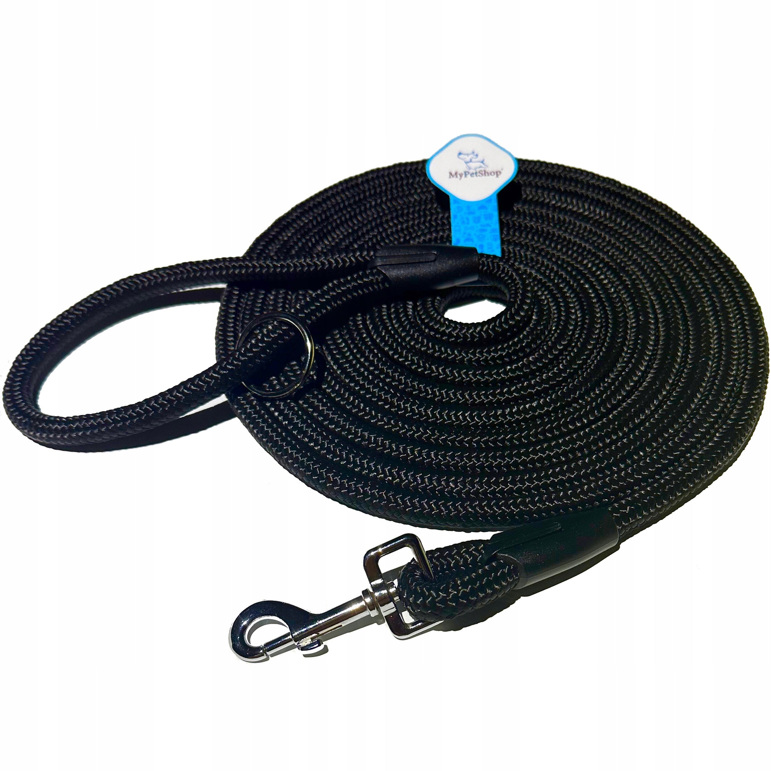 Lanyard for Dog Training Rope 5 m. Thick Rope 12 mm with Circle. Strong notch. Trade name Smycz dla Psa Treningowa Lina Pleciona 5 m. Gruba Lina 12 mm z Kółkiem Skracana.Mocny karabińczyk