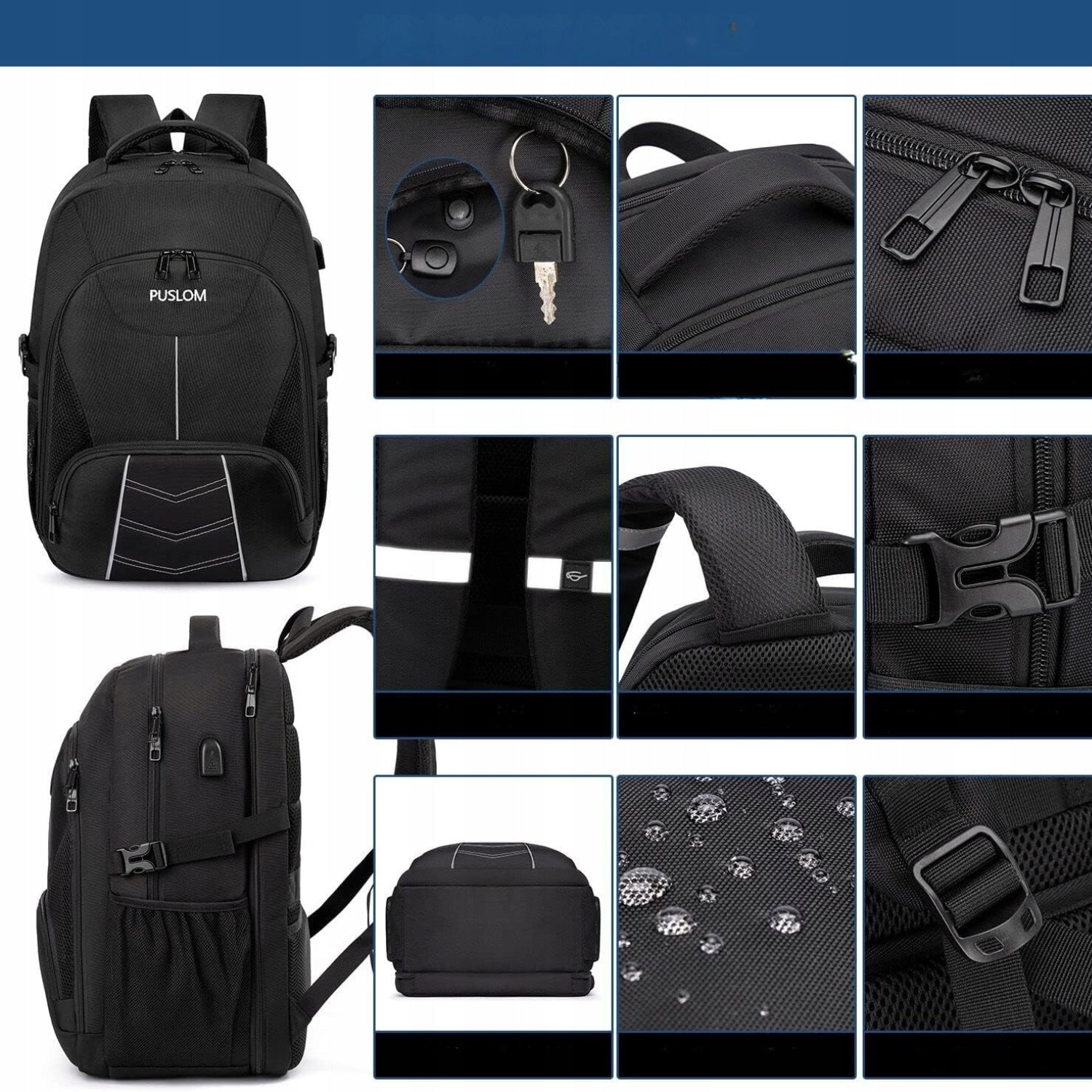 Laptop Backpack 18,4" PUSLOM 55L Men's Large Waterproof Travel USB TSA Manufacturer code B0B2RC7F6M