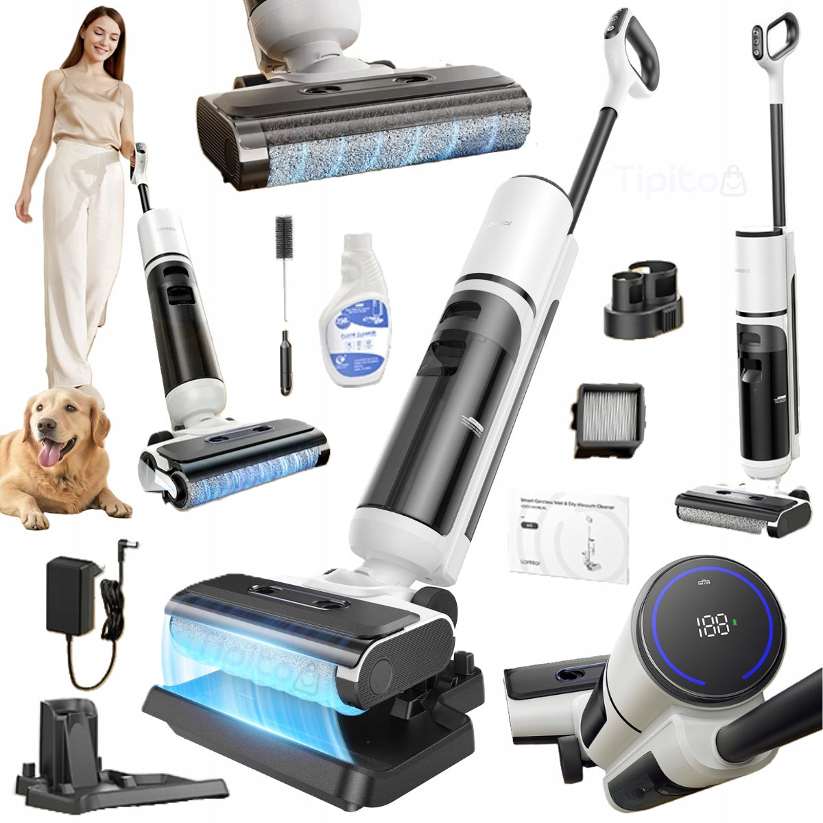 Laresar M5 Cordless Vertical Mopping Vacuum Cleaner Wet Dry Drying