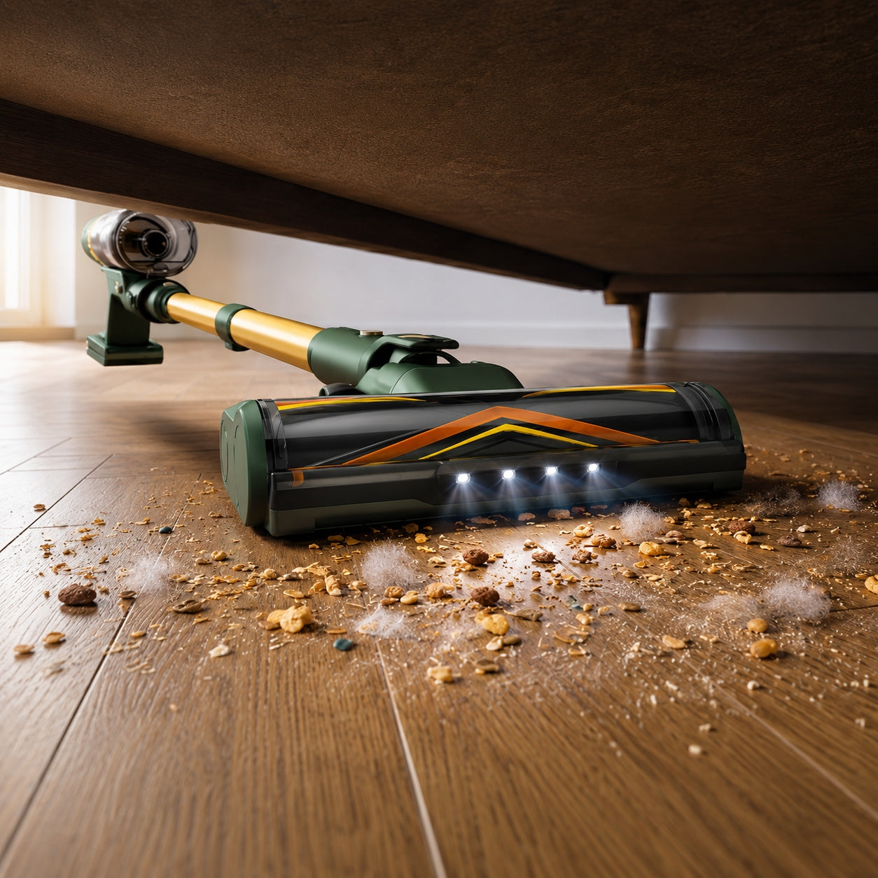 Laresar V12 Cordless Vertical Vacuum Cleaner 600W 65kPa 60min LED HEPA x3 Dominant color green