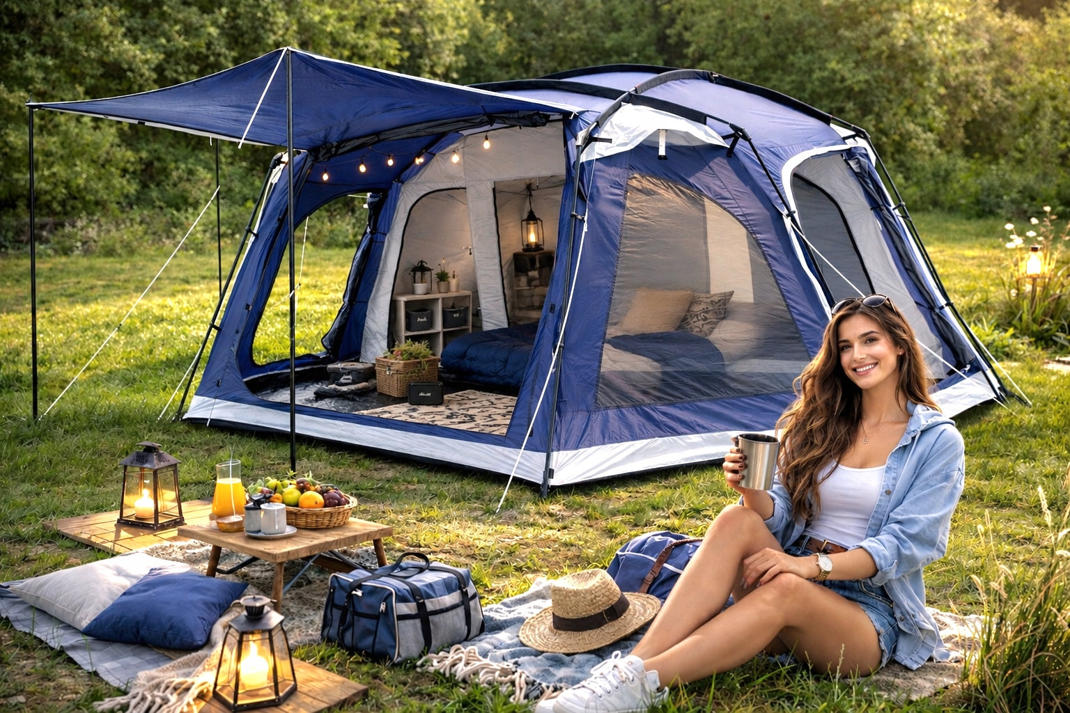 Large 24m² High Tent ORLANDO XXL 8 person 5000mm integrated floor Brand Vibra Camping