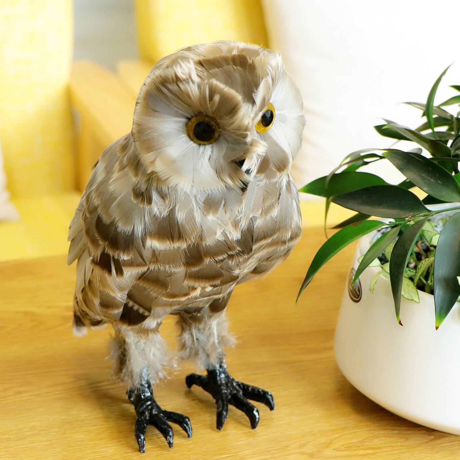 Large Artificial Owl Taxidermy Decor White/ Brown #1 Weight 0.37 kg
