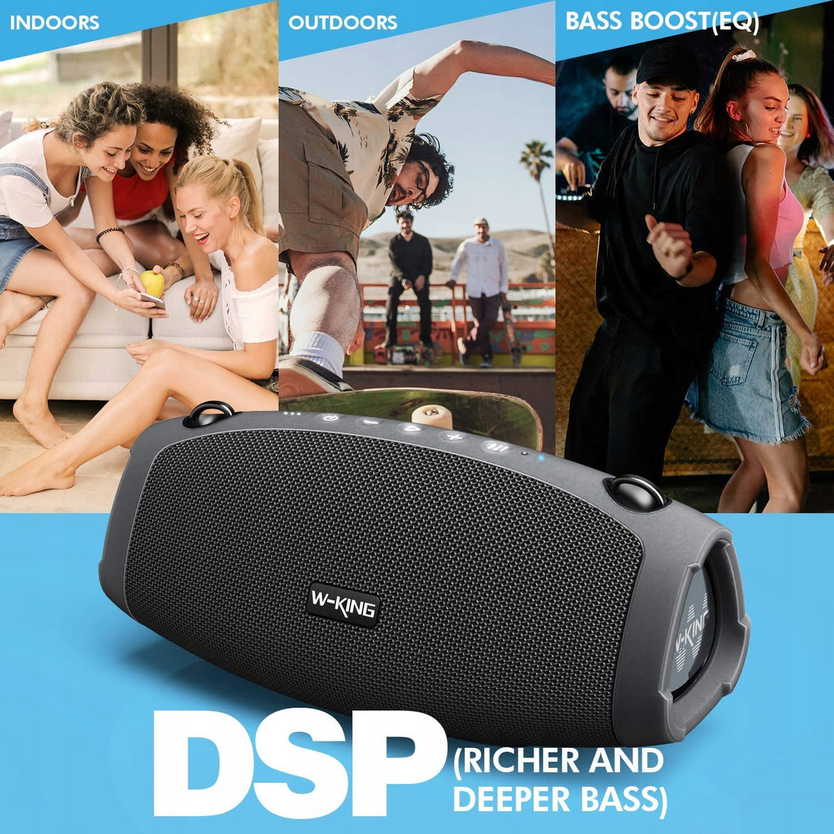 Large Bluetooth Speaker 70W Portable Boombox Bass Powerbank W-KING X-10 Color black