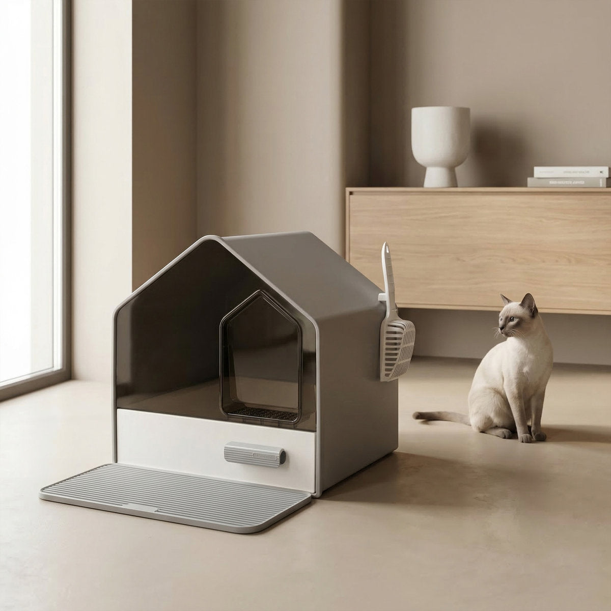 Large Cat Cuvette VILLA VIEW CARINIO set with Hygiene Spatula Drawer Brand Carinio