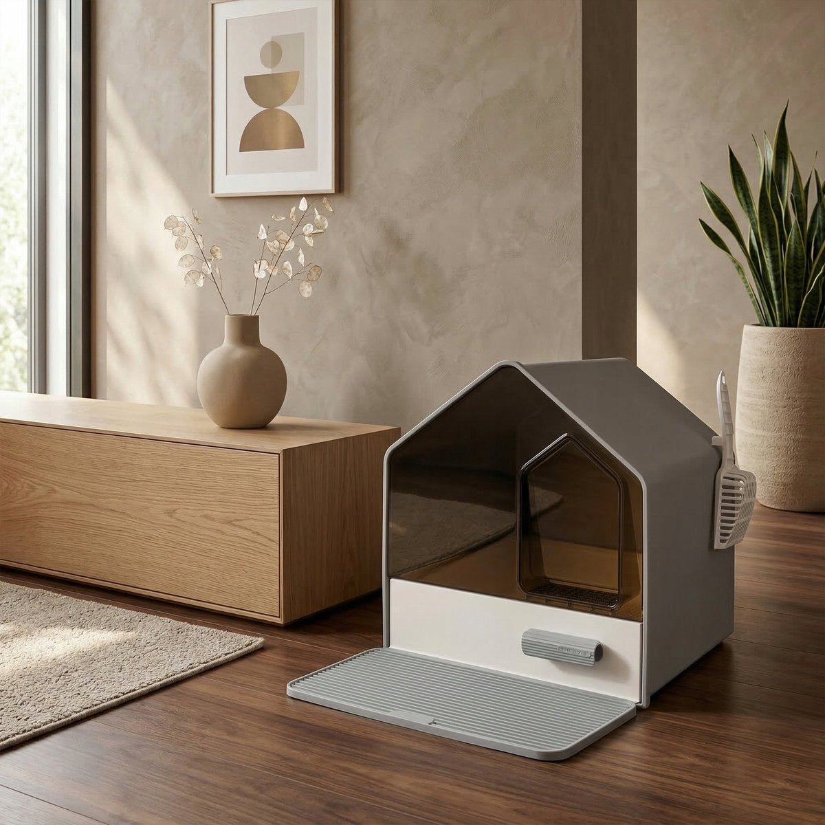 Large Cat Cuvette VILLA VIEW CARINIO set with Hygiene Spatula Drawer Kind closed litter box