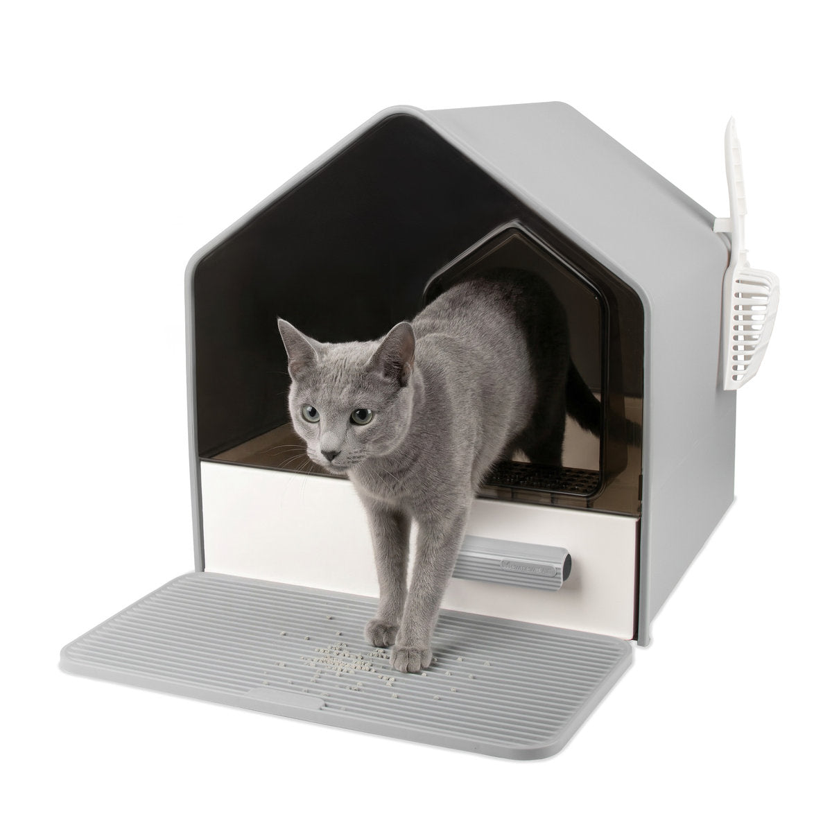 Large Cat Cuvette VILLA VIEW CARINIO set with Hygiene Spatula Drawer Model VILLA VIEW Kuweta domek z oknem, łopatką, szufladą