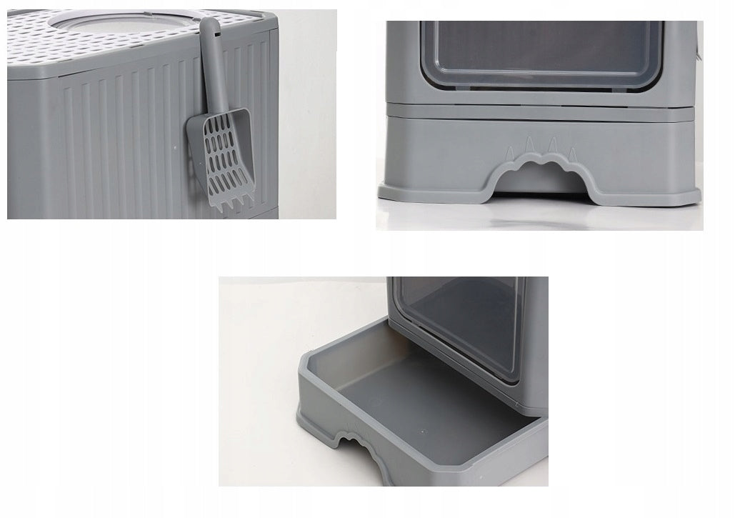 Large Cat Cuvette with Drawer + Spatula | Folding (F053) Color gray