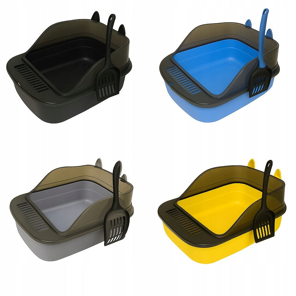 Large Cat Cuvette with Ears BLACK Open Sturdy Durable XXL Spatula Manufacturer code Duża Kuweta dla Kota z Uszami Czarna Anytech