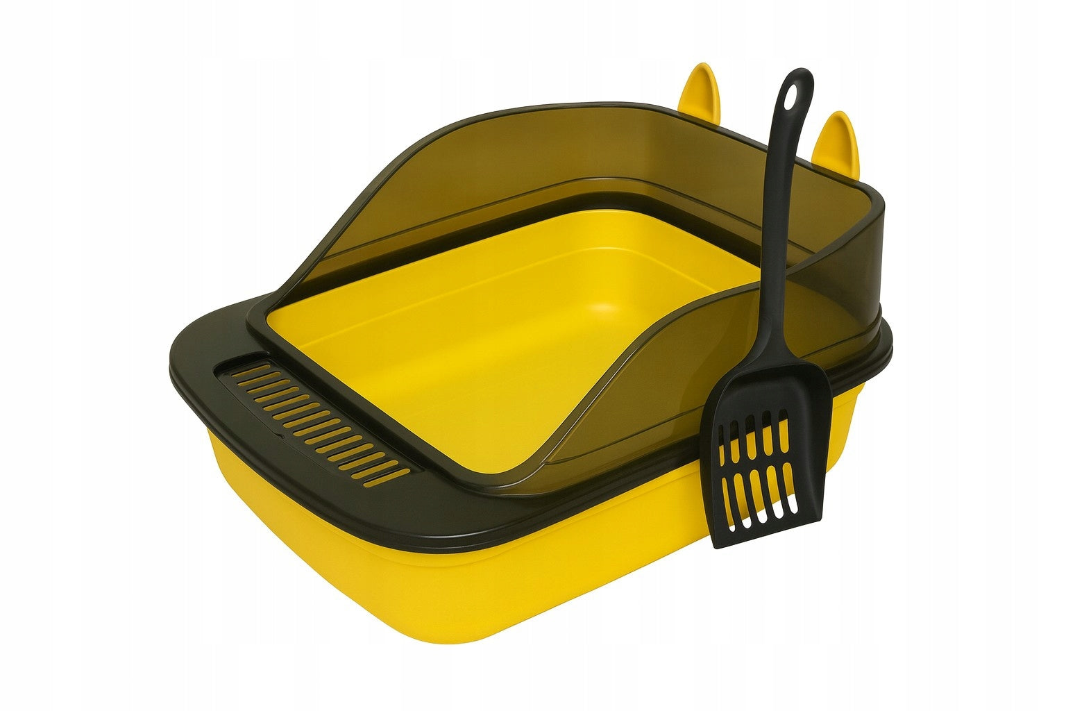 Large Cat Cuvette with Ears YELLOW Open Sturdy Durable XXL Spatula Manufacturer code Duża Kuweta dla Kota z Uszami Anytech