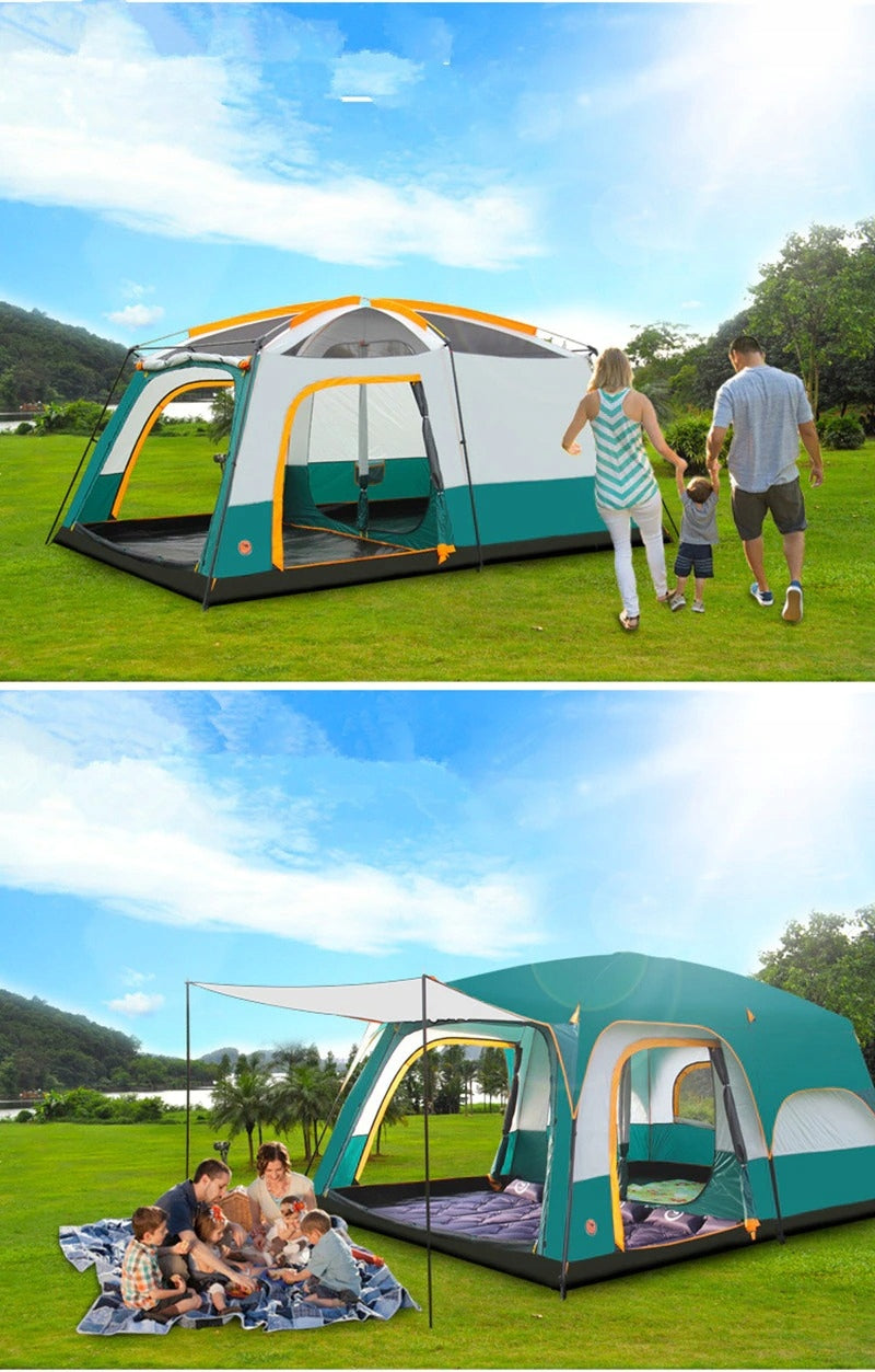 Large Family Camping Tent For 6-8 Persons Green, Tent 2 Rooms Model H