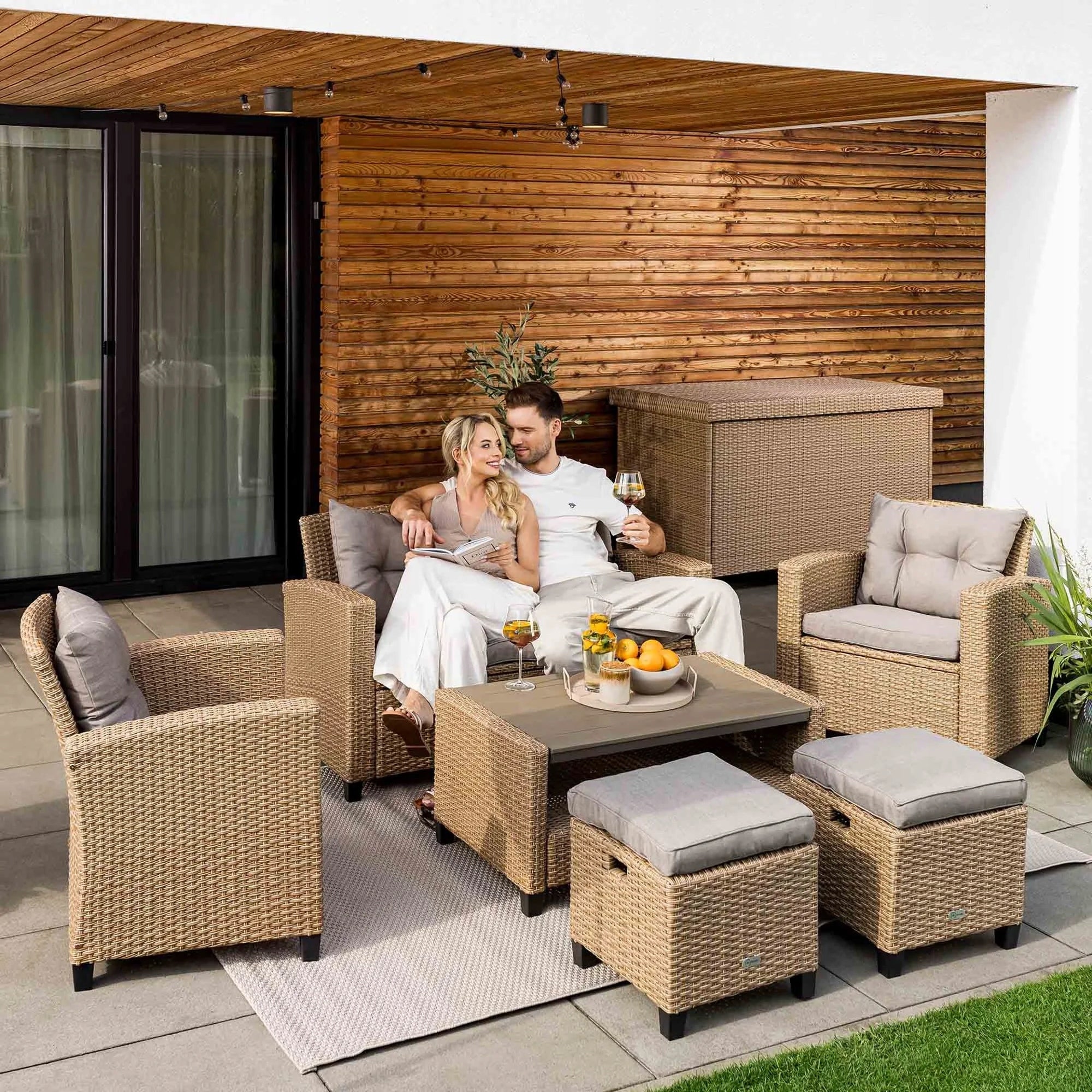 Large Garden Furniture Set Technorattan Sofa Armchairs Table Pouf Cushions Manufacturer di volio