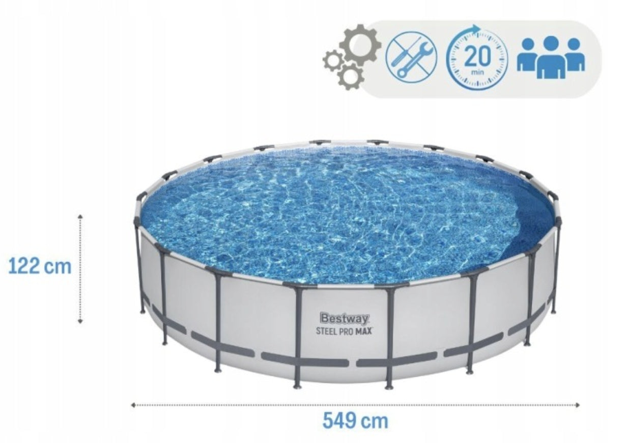 Large Garden Pool Framed Round 549x122 pump Bestway 56462 MODEL2026 Series STEEL PRO MAX
