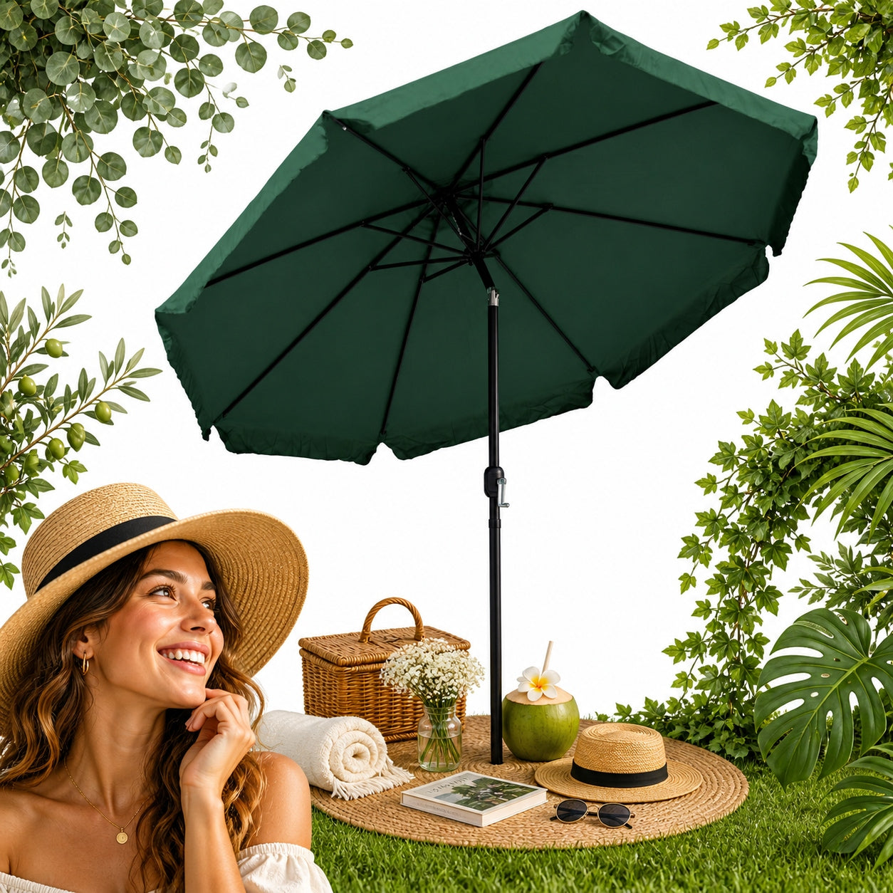 Large Garden Umbrella For Terrace Garden 3 M With Ventilation Hole Green