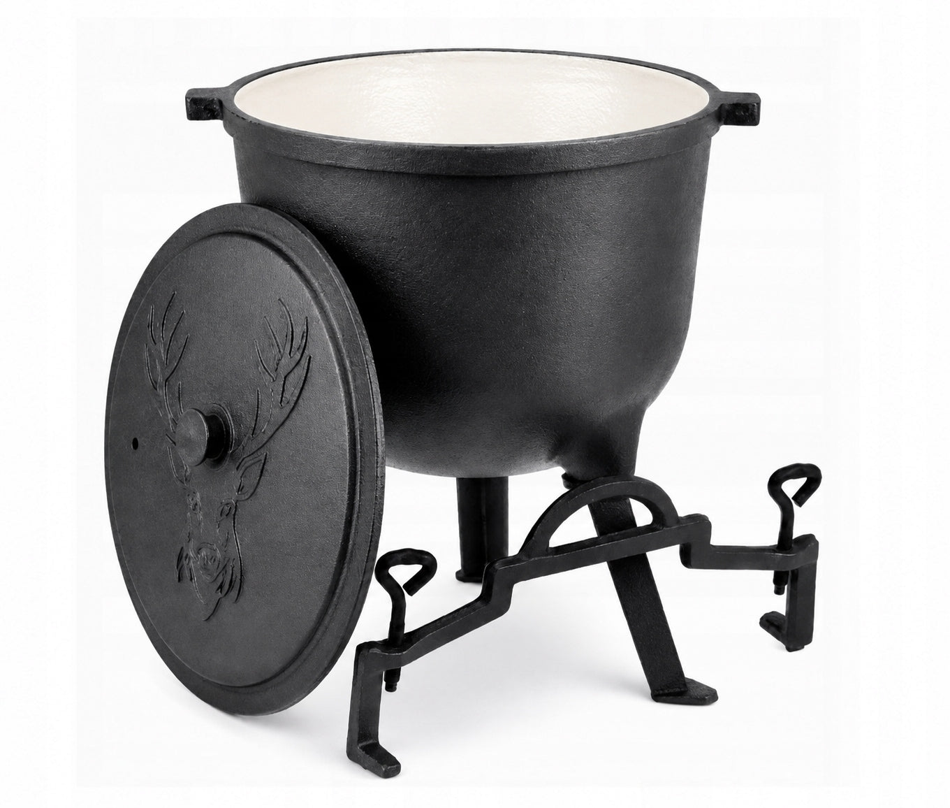 Large Hunting Boiler 11 Lit. ENAMEL Cast Iron POT for Fireplace Enameled Packaging status original
