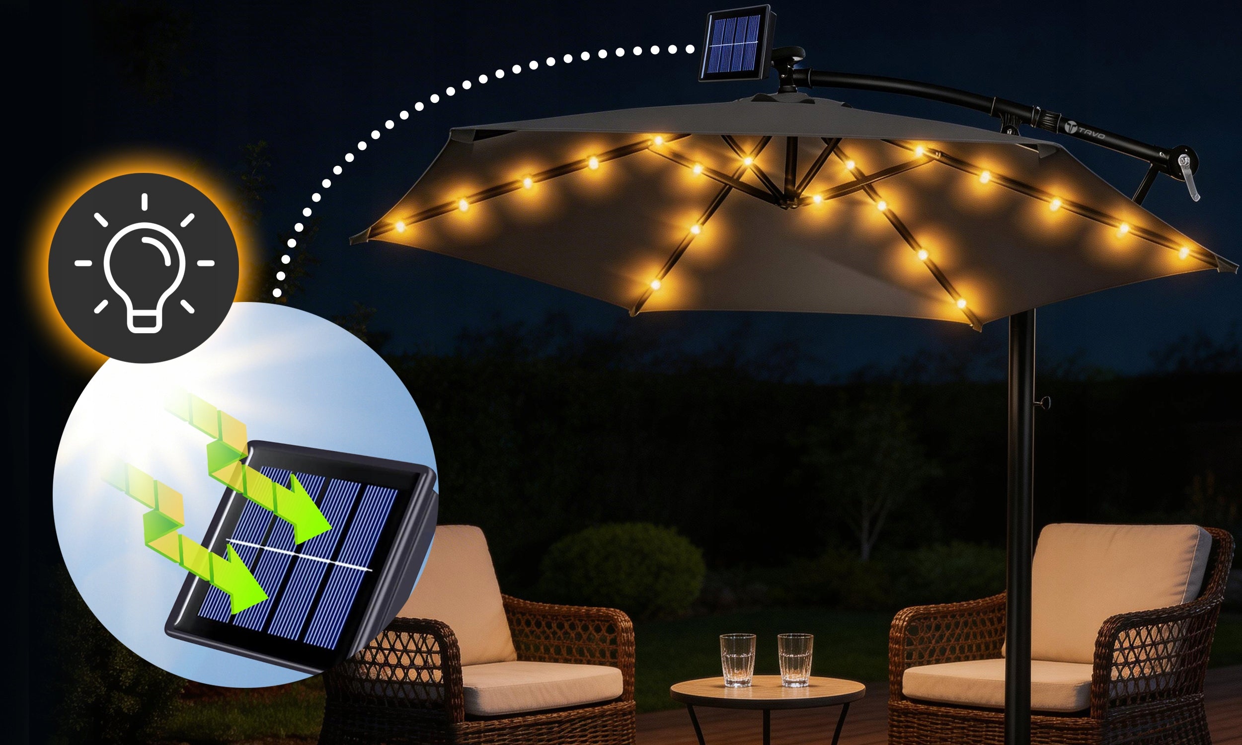 Large LED Garden Umbrella Solar Folding Lighting with Boom Packaging status original