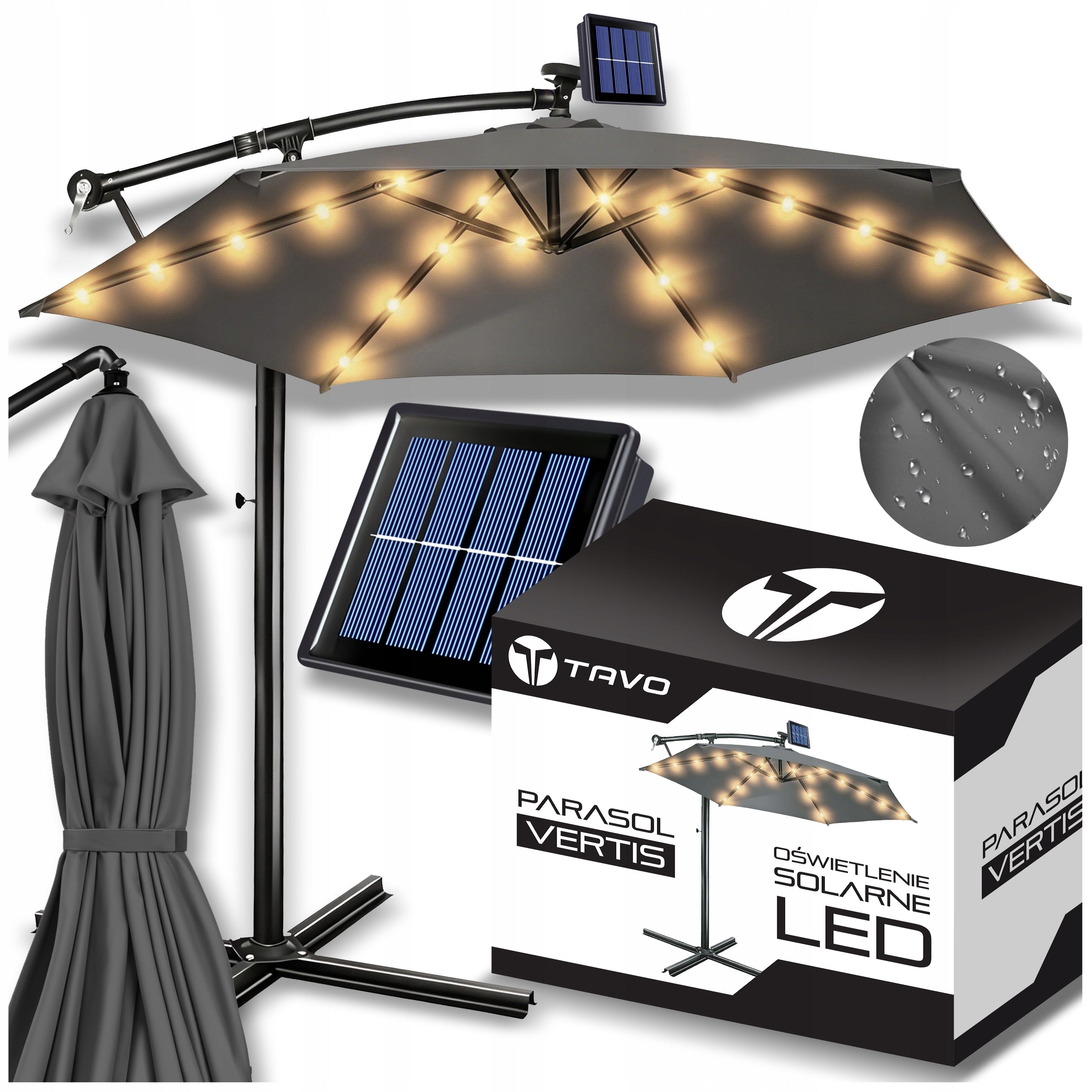 Large LED Garden Umbrella Solar Folding Lighting with Boom