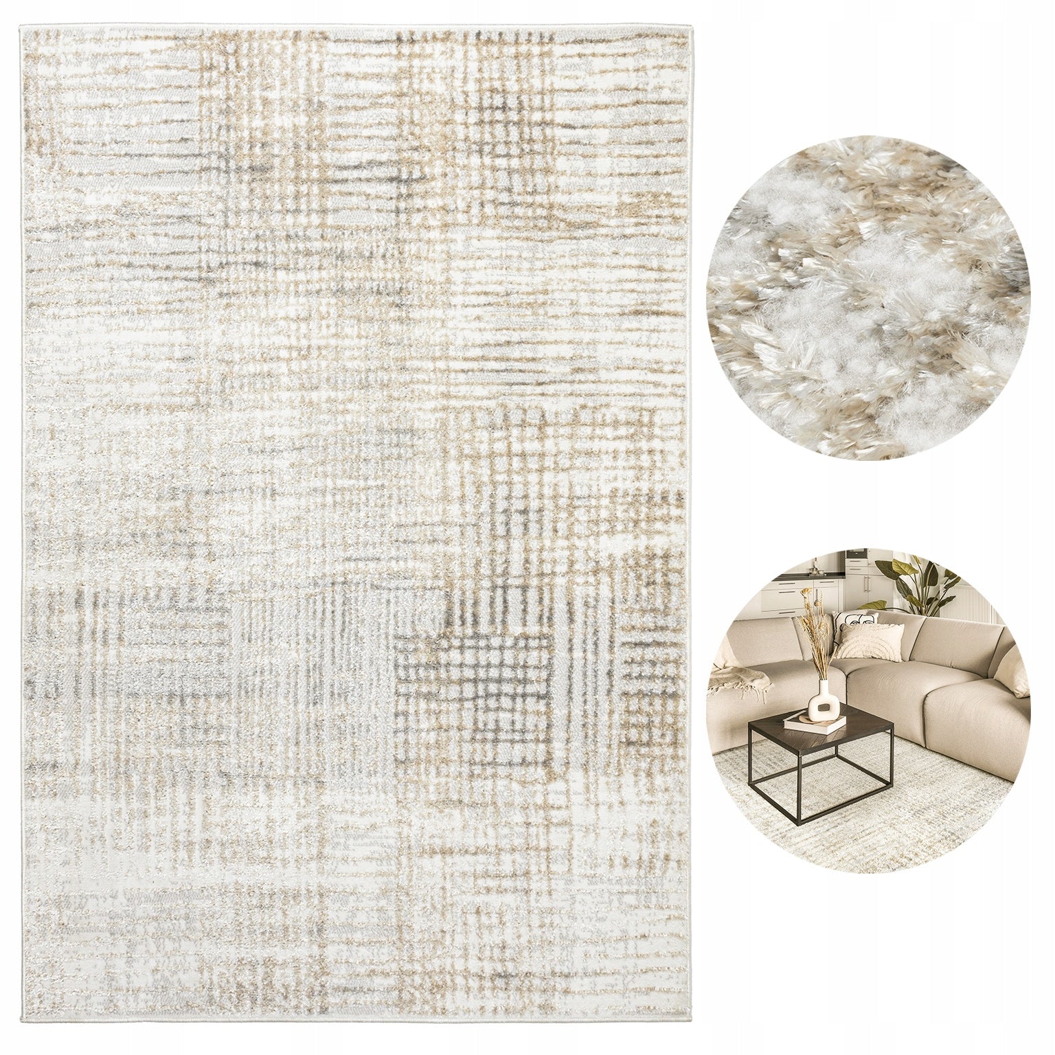 Large Living Room Rug 200x280cm Designer Modern Glamour Beige Brand e-floor