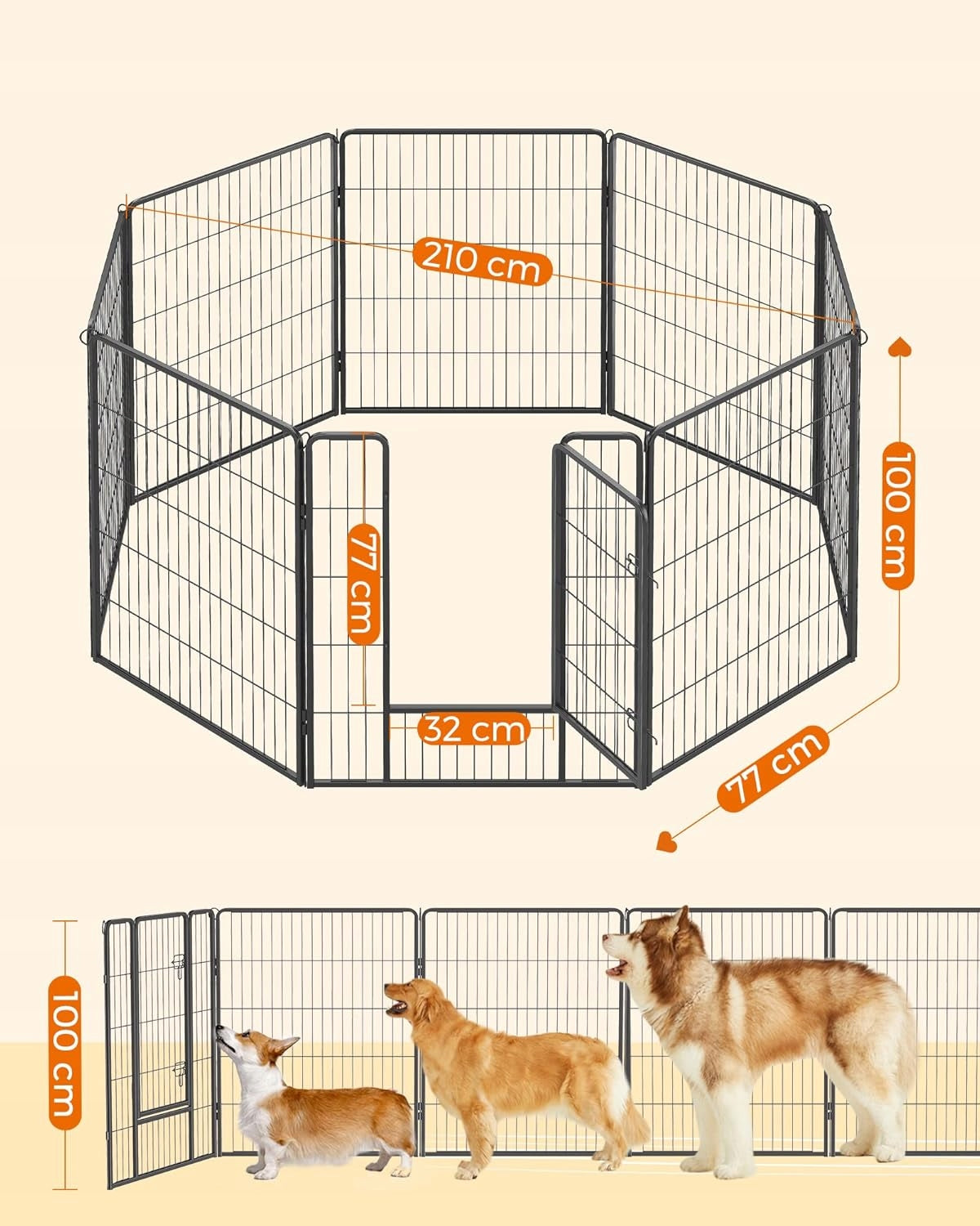 Large Metal Playpen Dog Cage Modular 77 x 235 x 100 cm Brand Feandrea