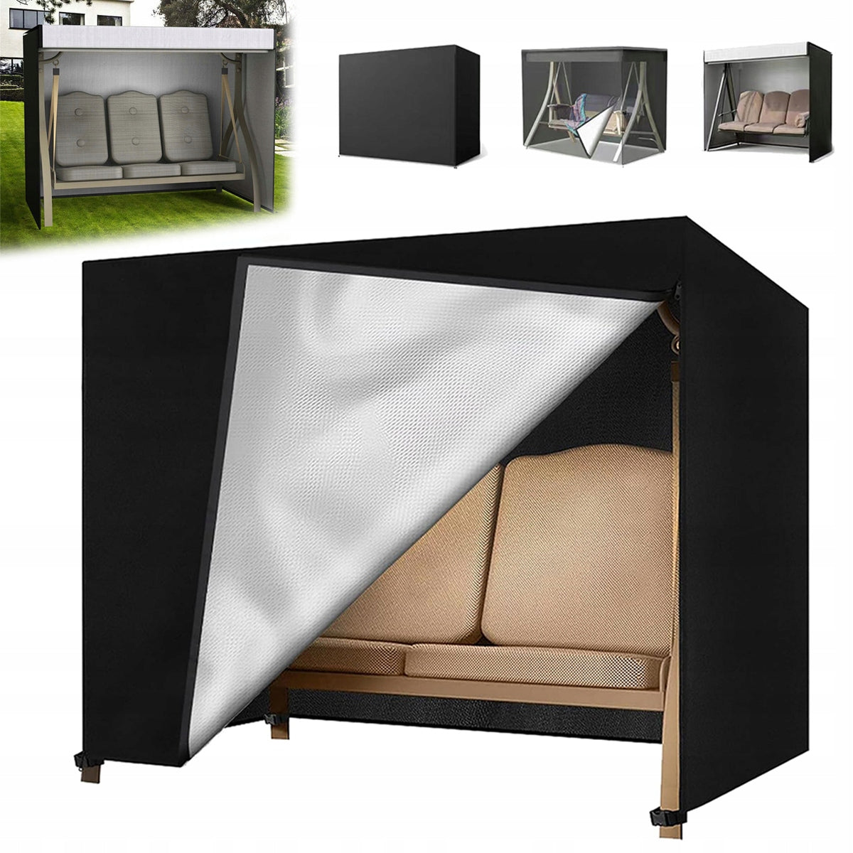 Large Protective Garden Swing Cover Locks Waterproof 220x170cm