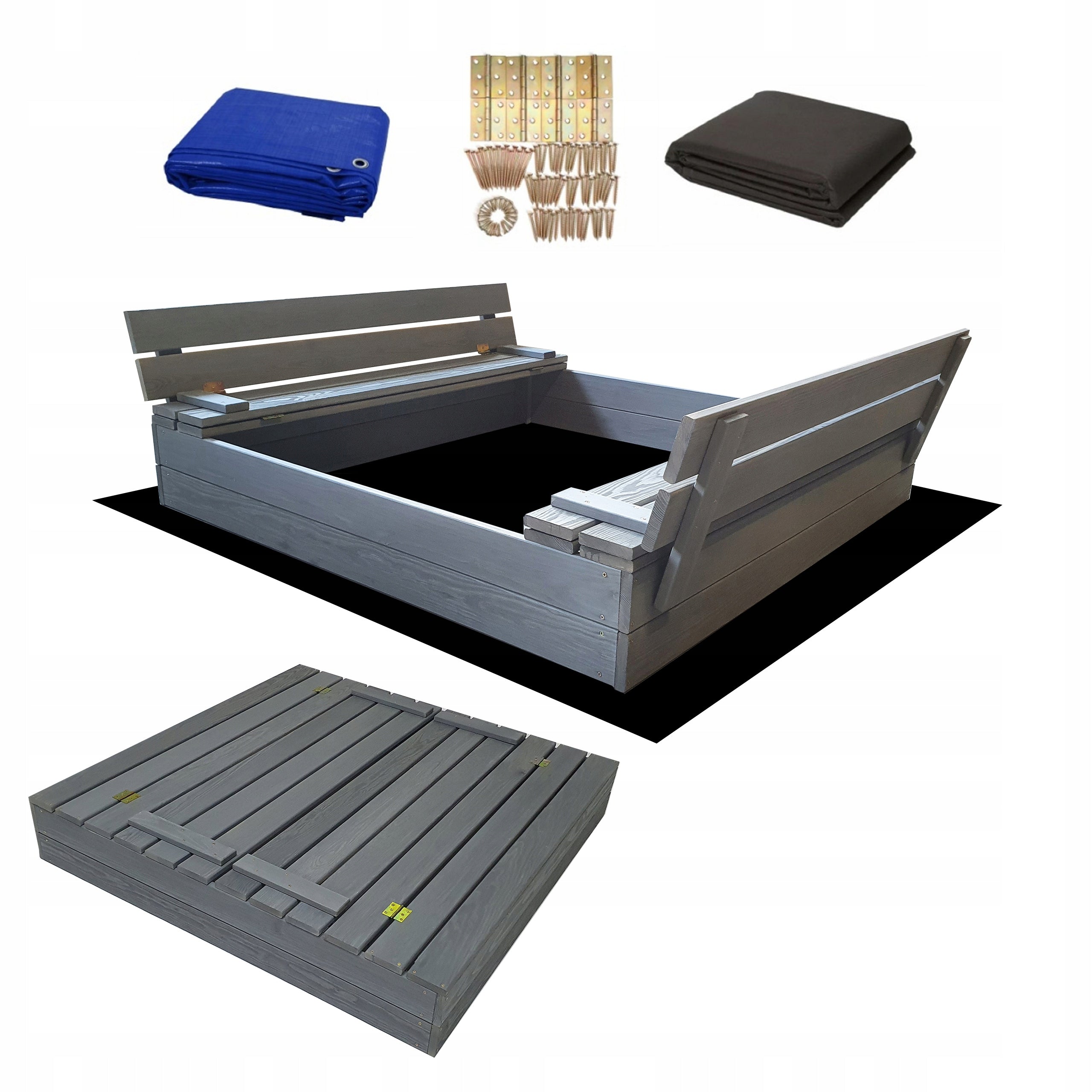 Large Sandbox Impregnated Lockable Wooden 120cm GREY Manufacturer code EL-PS120
