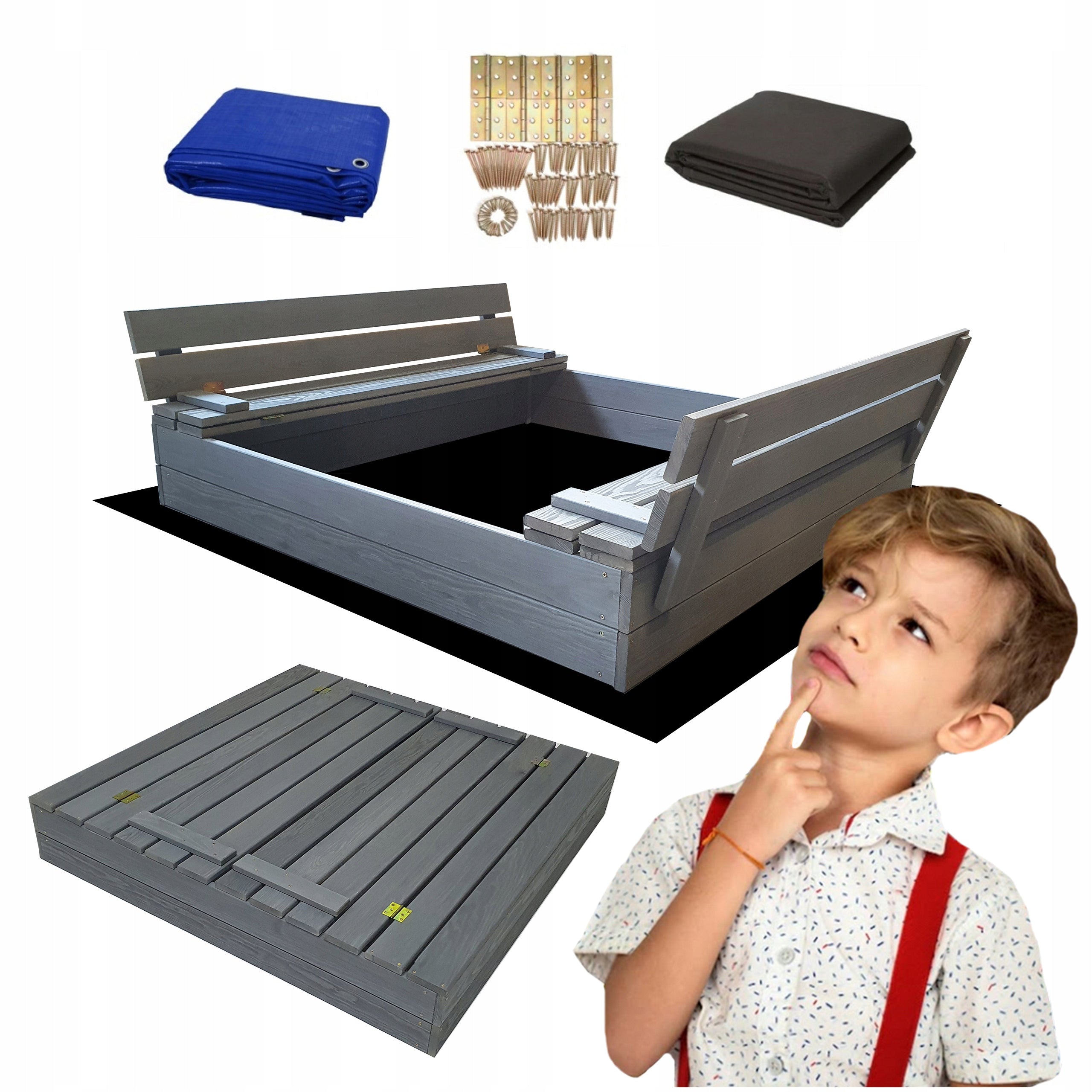 Large Sandbox Impregnated Lockable Wooden 120cm GREY
