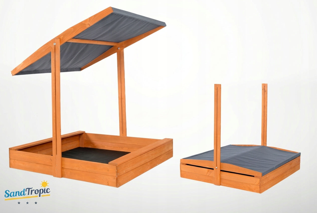 Large Sandbox with Canopy Impregnated Wooden Lockable 120x120cm Brand SandTropic