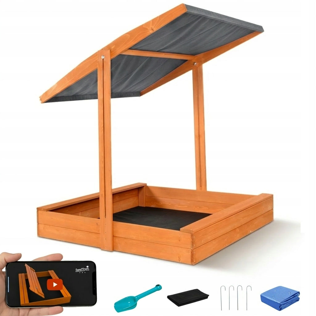 Large Sandbox with Canopy Impregnated Wooden Lockable 120x120cm