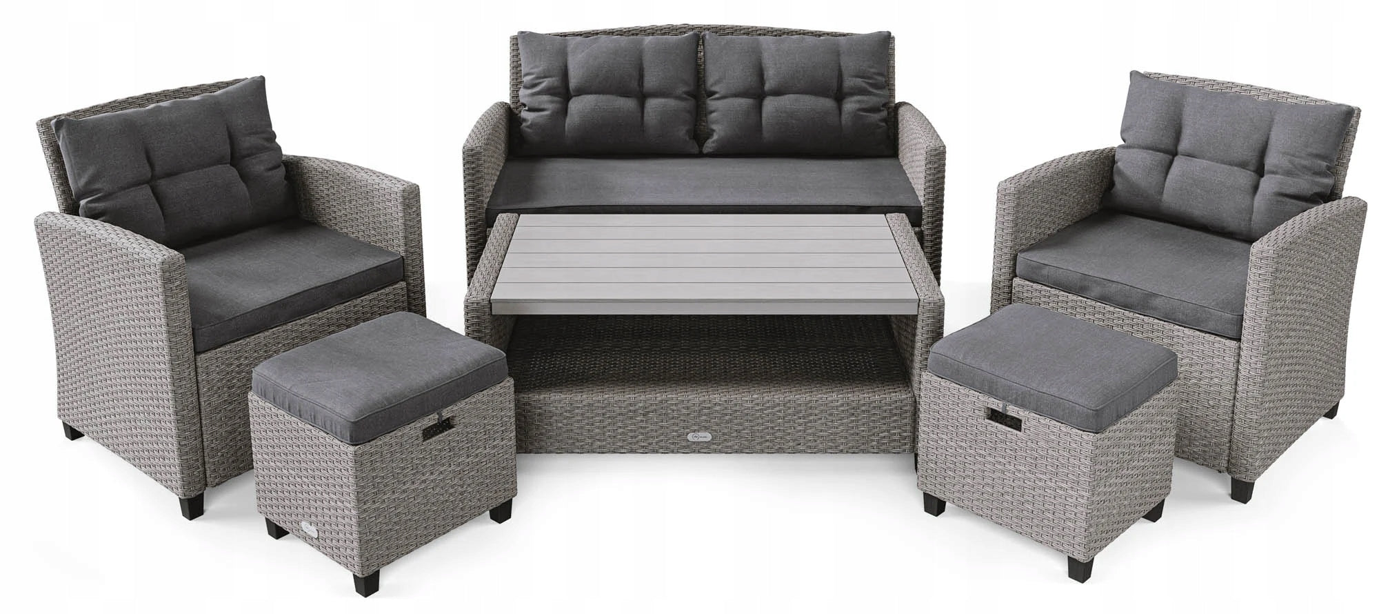 Large Set Garden Furniture 6 Seater Technorattan Sofa Armchairs Table Pouf Number of people 6