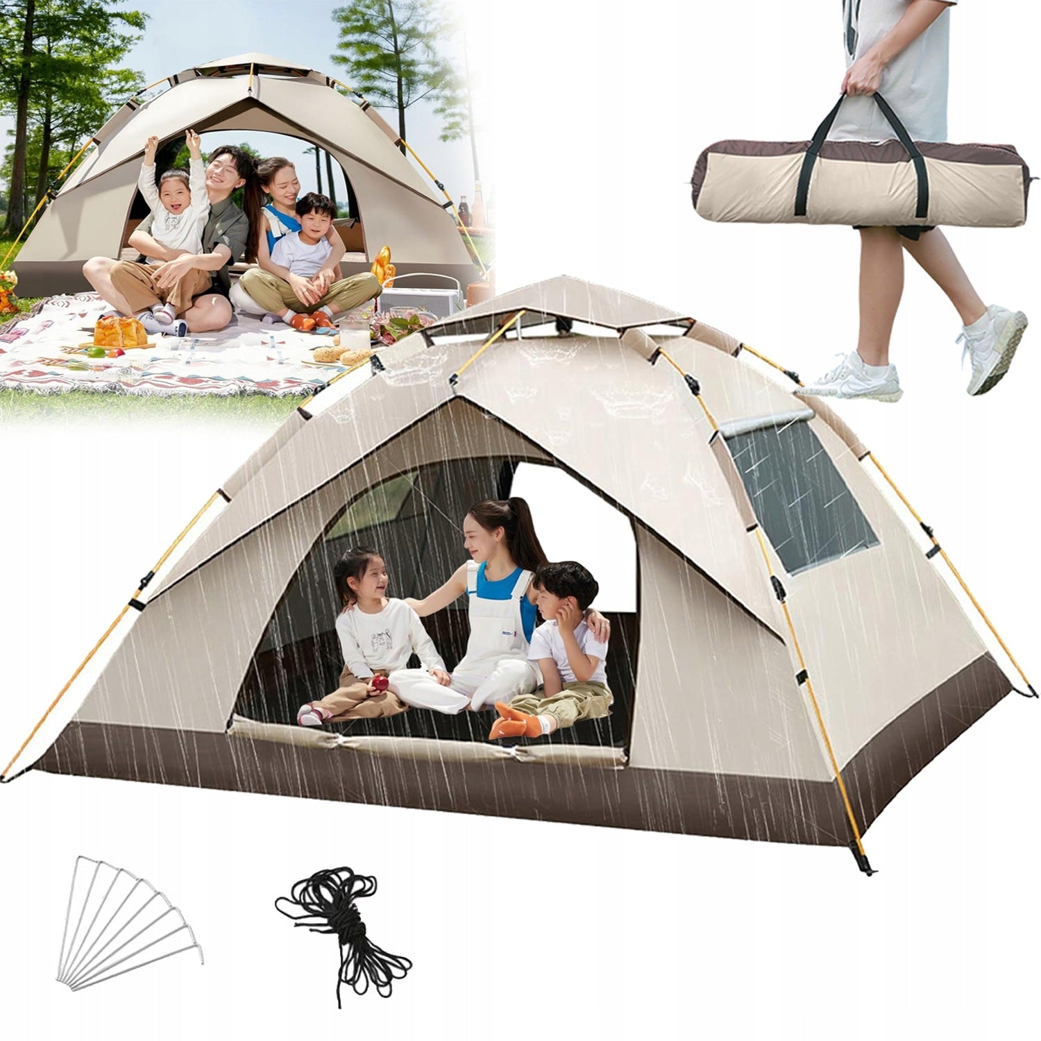 Large Strong Camping Hiking Tent Family 3 Person Breathable