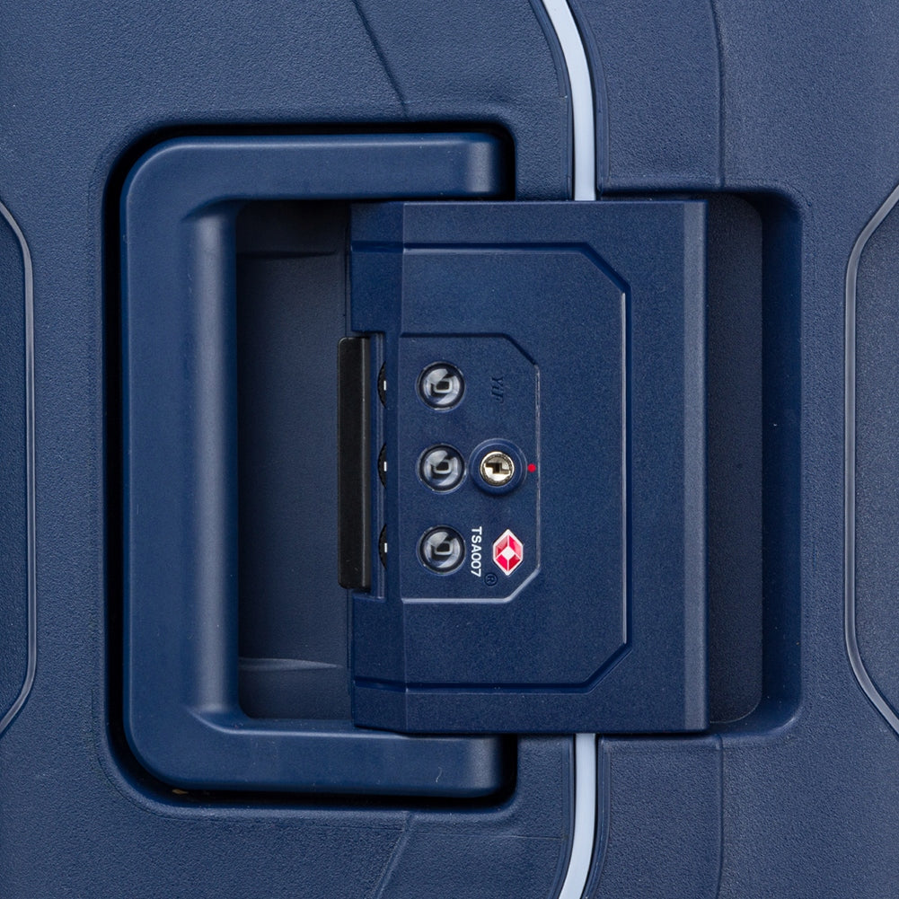 Large Travel Suitcase On Wheels Hard Buckles PUCCINI Navy Blue PP022A 7A Height 77 cm