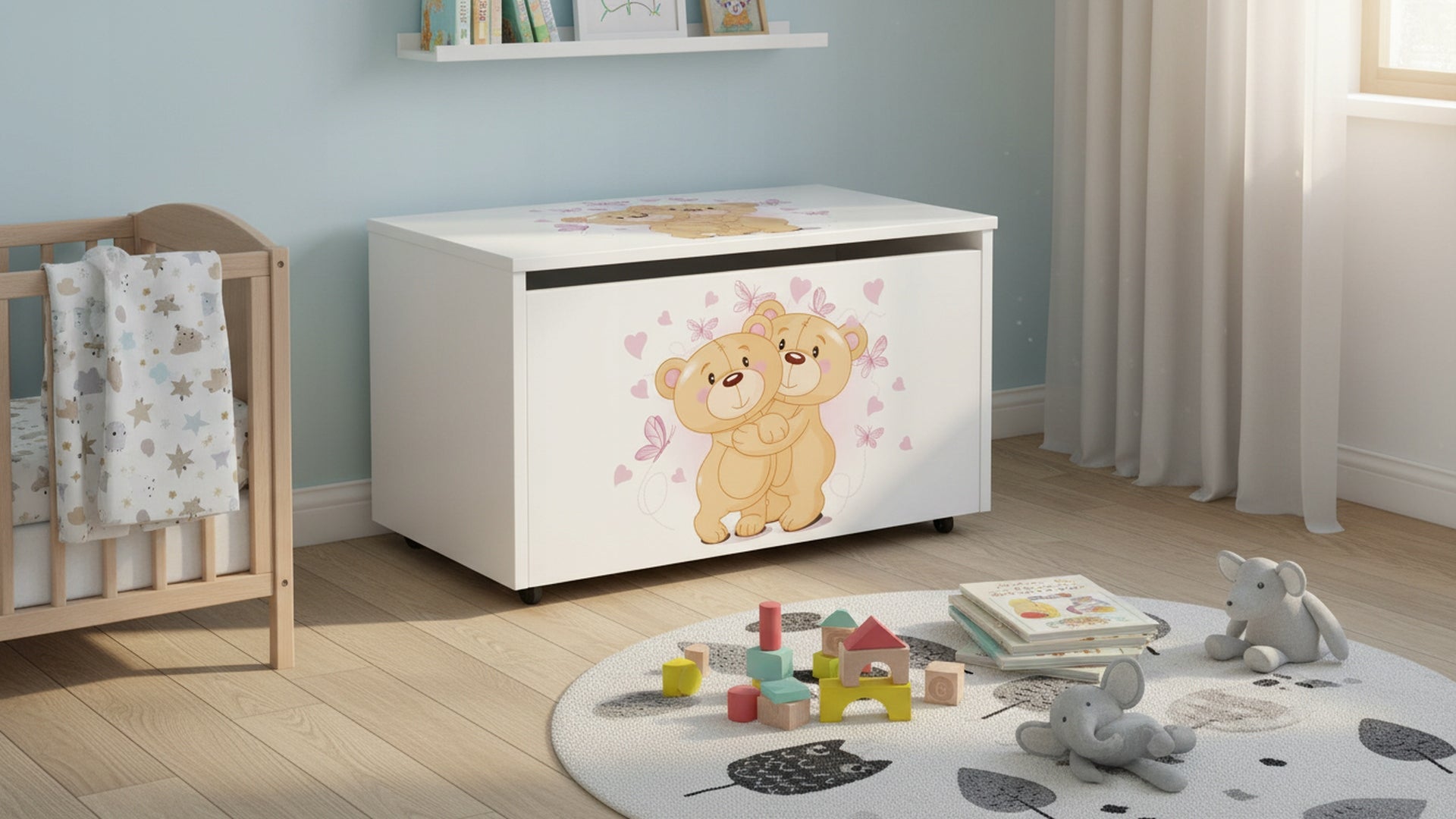 Large Wooden Toy Box - on Wheels 71x40 x46 cm, print Bears Manufacturer code 102/246243P