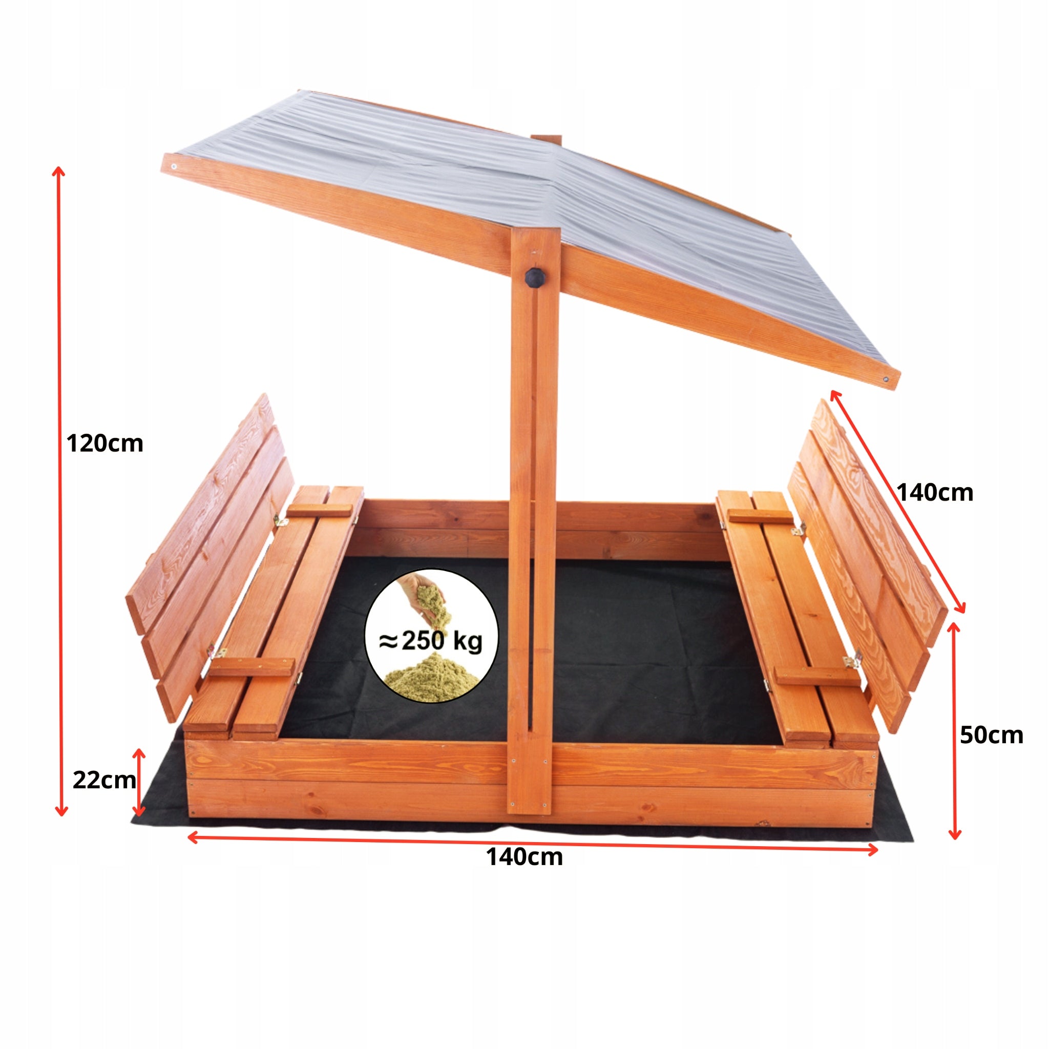 Large XXL Sandbox with Canopy Wooden Impregnated 140 6 Colors Canopy Kind wooden