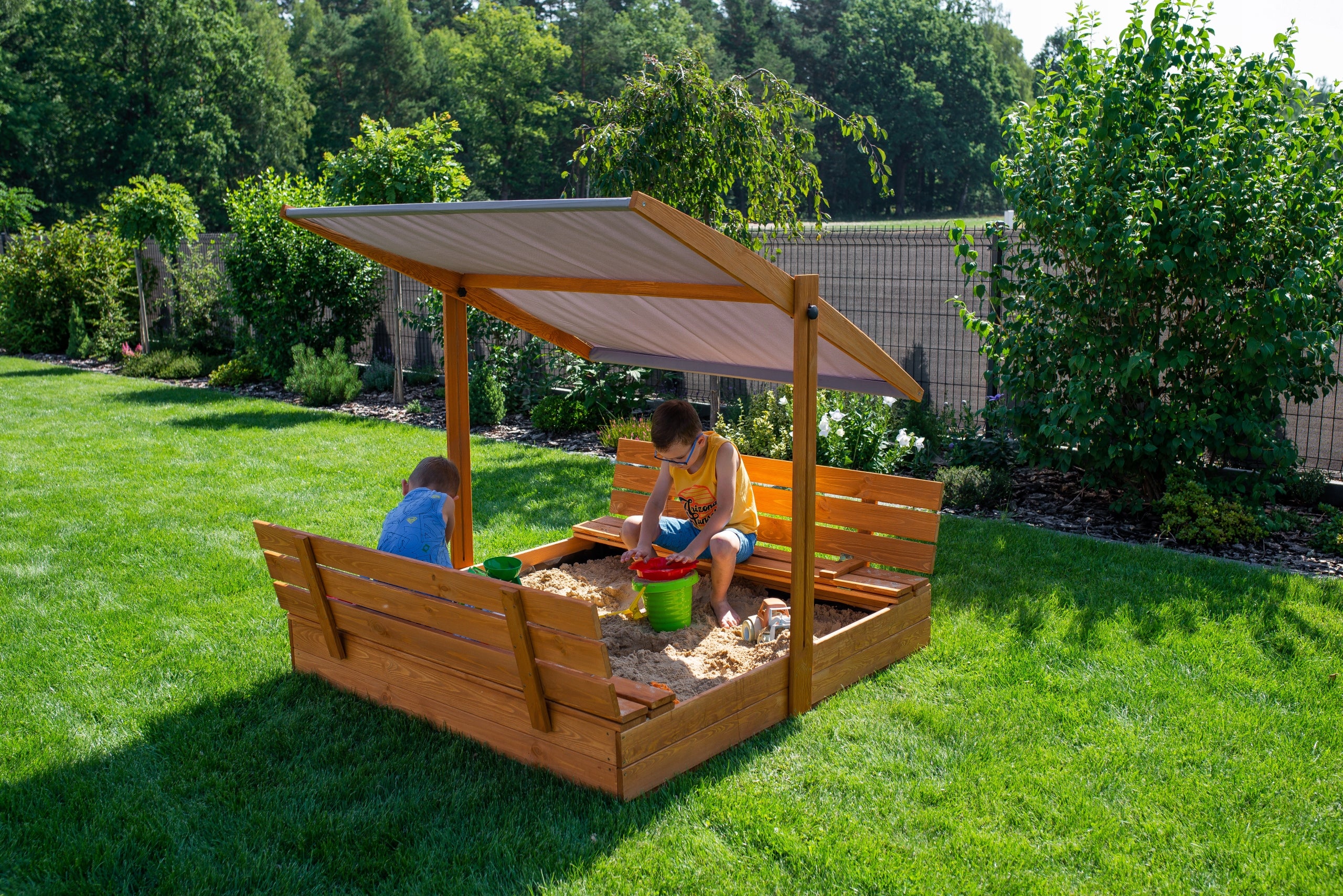 Large XXL Sandbox with Canopy Wooden Impregnated 140 6 Colors Canopy Manufacturer code PS 140 DASZEK