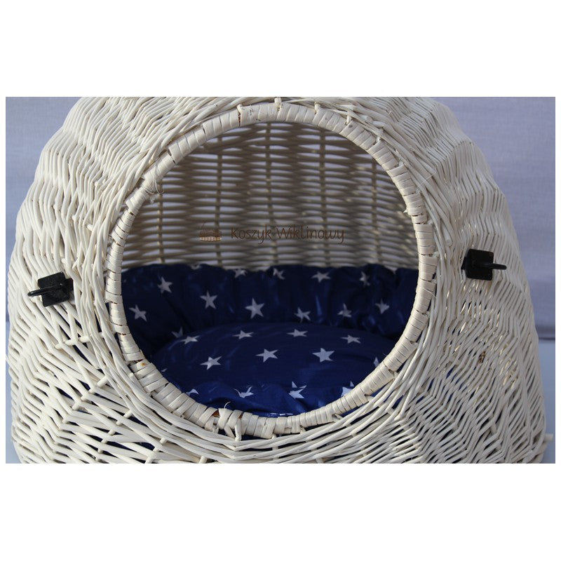 Large cat carrier white wicker + pillow Color white